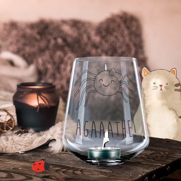 Mr. & Mrs. Panda Windlicht Spinne Agathe Freude - Transparent - Geschenk, Teelicht Glas mit Grav (1 St), Individuelle Gravur