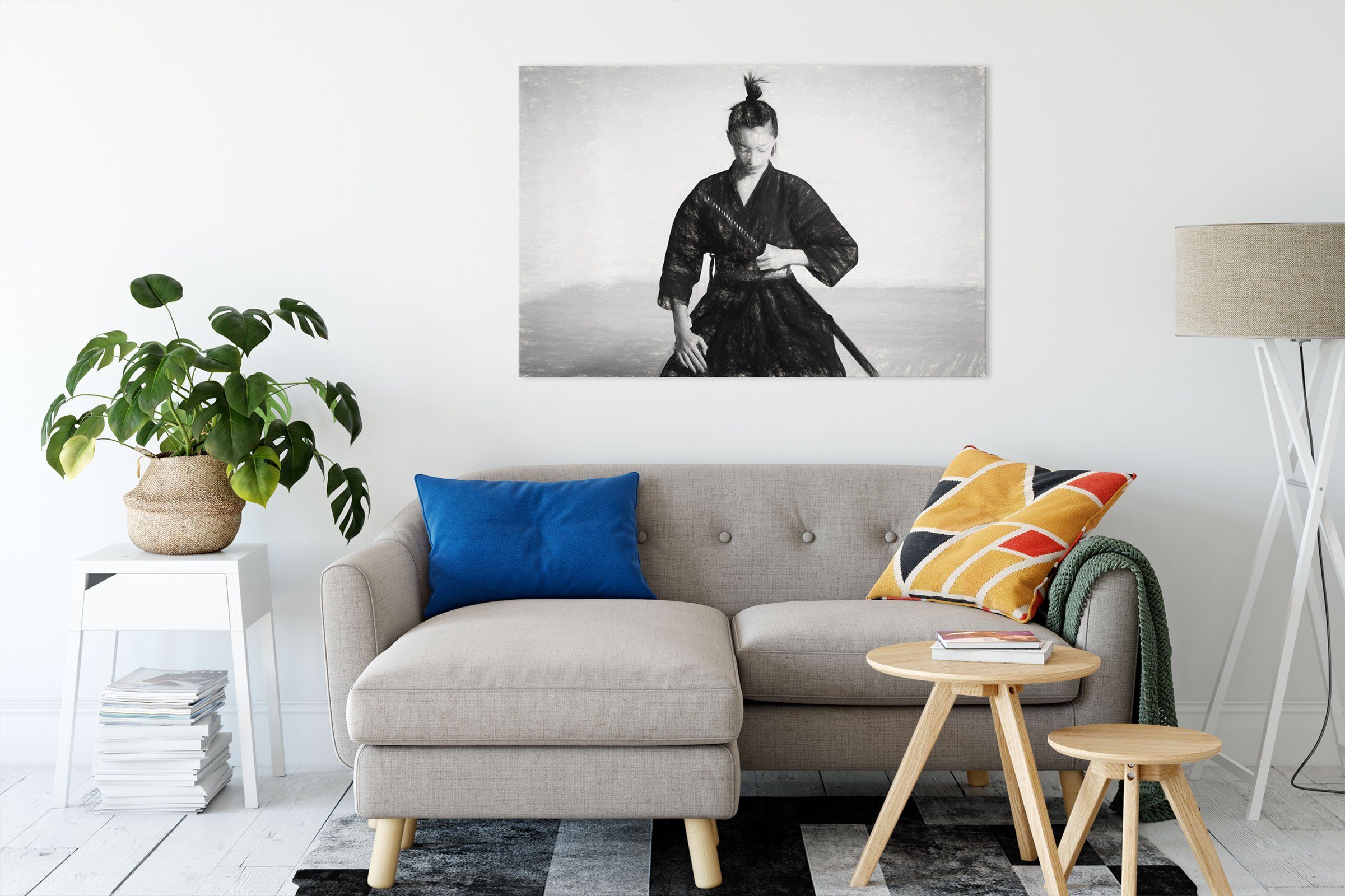bespannt, Pixxprint Samurai-Kriegerin St), Zackenaufhänger stolze Kunst Leinwandbild inkl. fertig Kunst, Samurai-Kriegerin stolze Leinwandbild (1