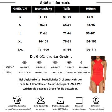 B.X Badekleid Damen sexy einfarbiger falten einteiliger Badeanzug Ausschnitt vorne Siamese-Badeanzug Bauchkontrolle, hoher Taille, Monokini-Badeanzug