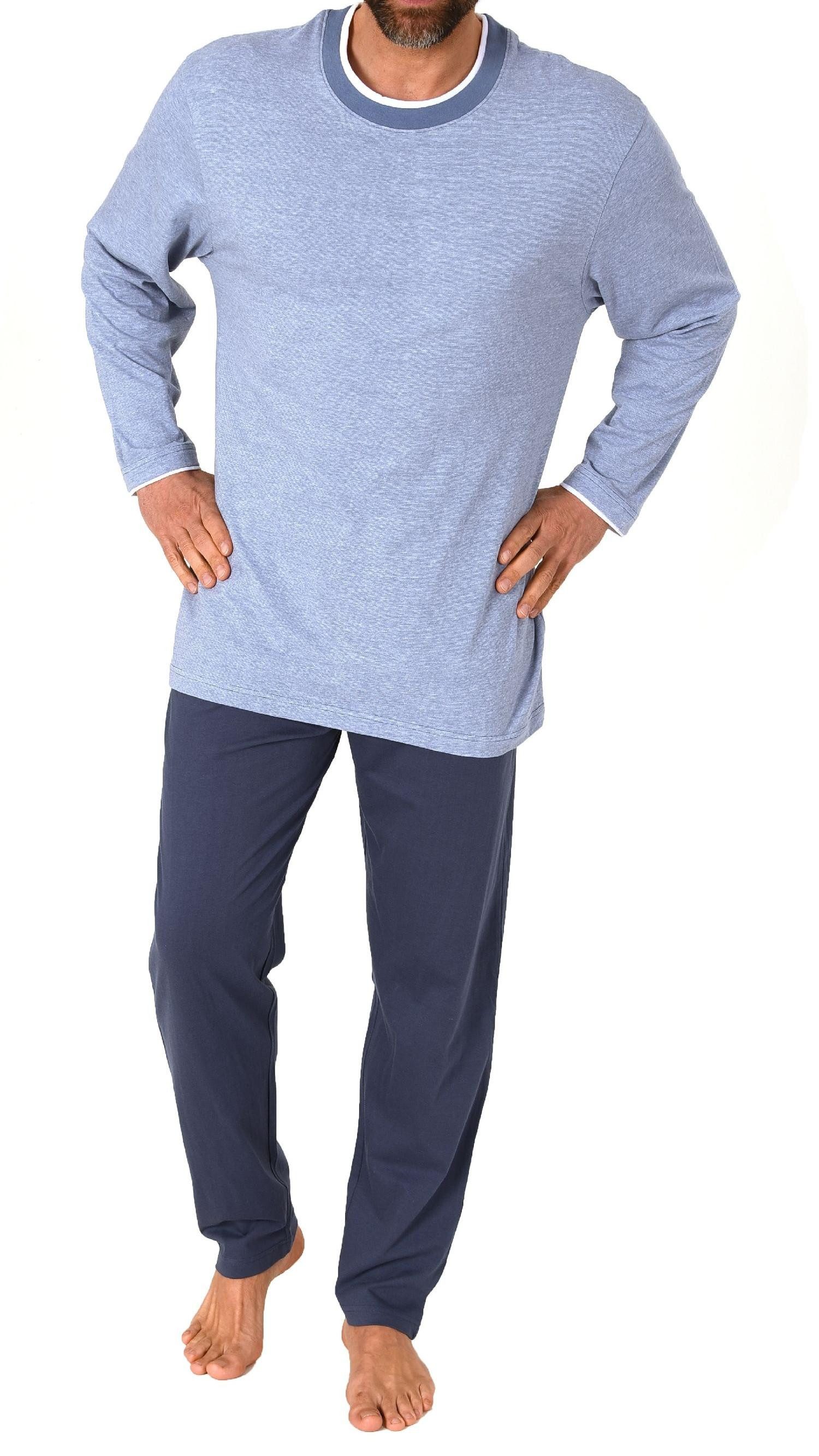 Pyjama Herren langarm Schlafanzug in chilliger Optik - auch in Übergrössen