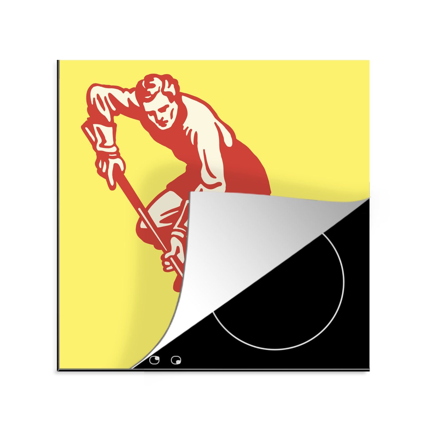 MuchoWow Herdblende-/Abdeckplatte Eine muskulöse Illustration eines dribbelnden Eishockeyspielers, Vinyl, (1 tlg), 78x78 cm, Ceranfeldabdeckung, Arbeitsplatte für küche
