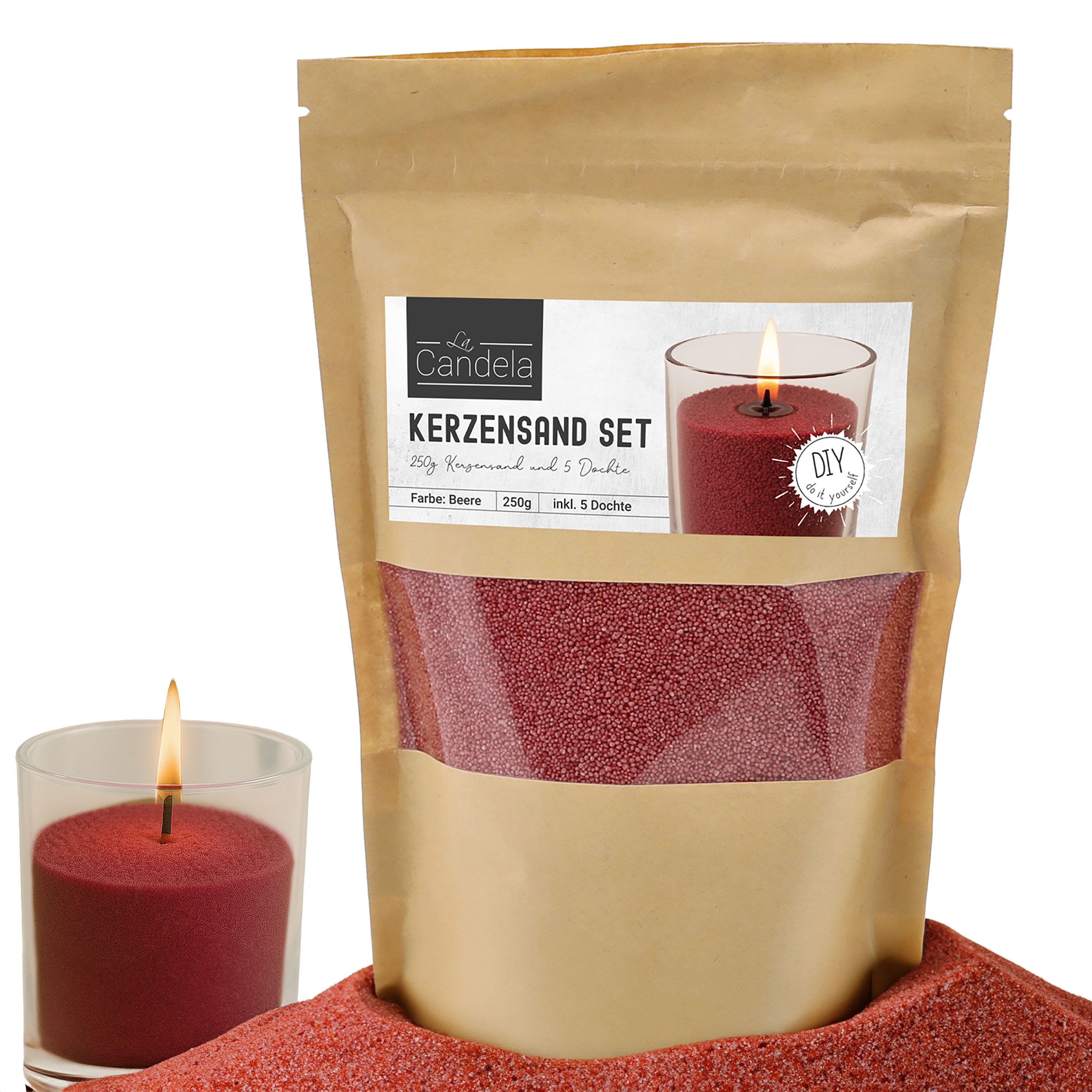 CEPEWA Formkerze DIY Kerzensand 5 Dochte 250gr rot Paraffinwachs Sandgranulat Wa