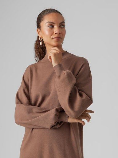 Brown LS GA Moda DRESS VMNANCY NOOS Vero Lentil FUNNELNECK Strickkleid