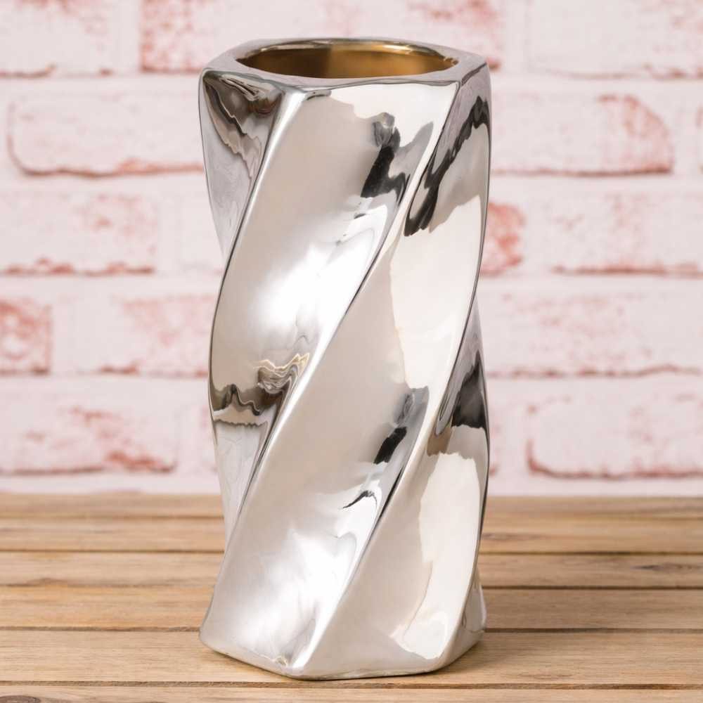 AltoBelli Dekovase AltoBelli Vase LOUISA Silber Keramik 15x8 cm