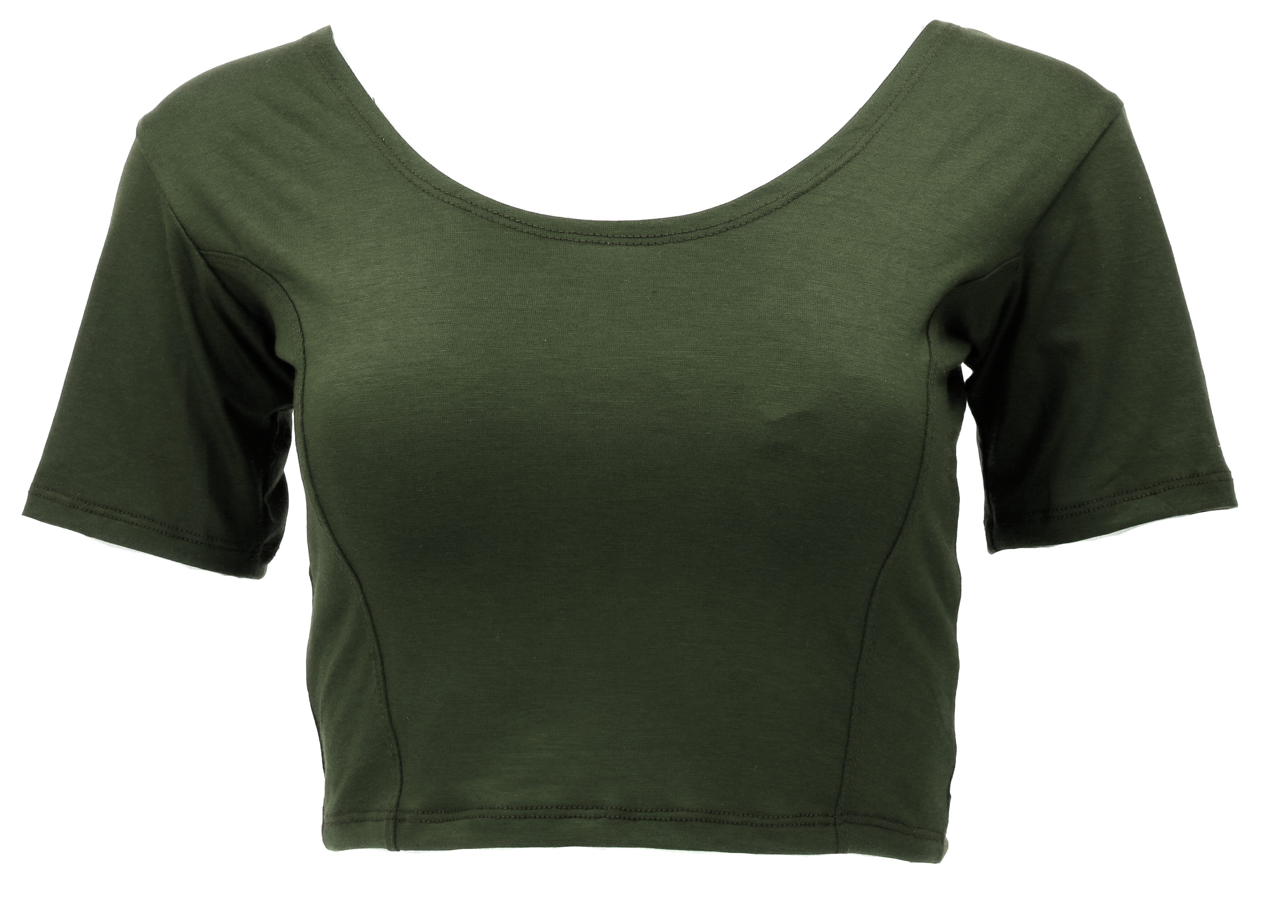 Guru-Shop T-Shirt Basic Yogatop, bauchfreies Choli Top - olivgrün Festival, günstig online kaufen