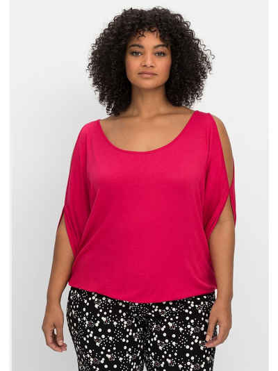Sheego T-Shirt Große Größen mit geschlitzten Fledermausärmeln