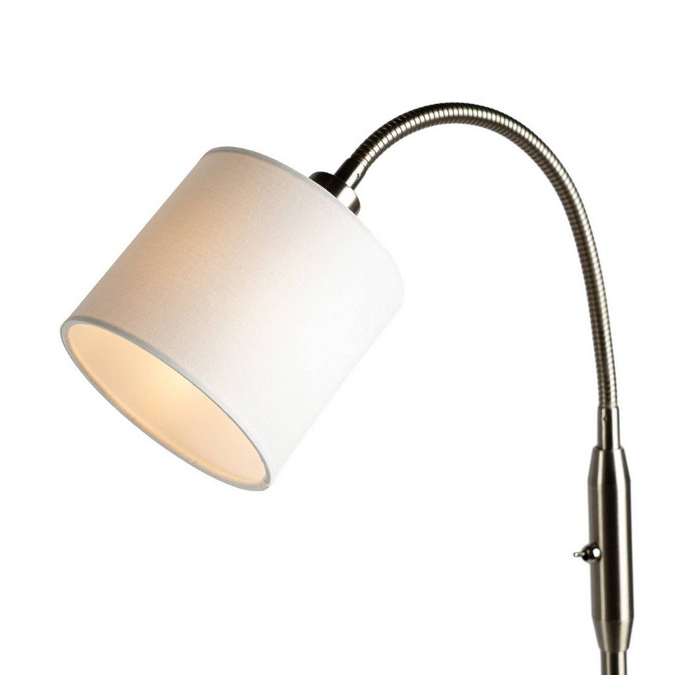 Lindby Stehlampe Kyden, Leuchtmittel nicht inklusive, Modern, Metall,  Textil, weiß, nickel, 1 flammig, E14, Stehleuchte