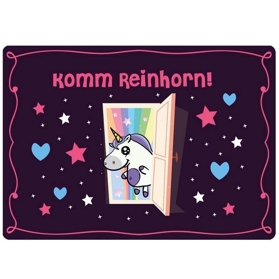 Fußmatte Einhorn KommReinhorn (Größe: 50x70cm), EinhornLiebe, eckig, Höhe:  4 mm, mit rutschfester Gummi-Unterseite