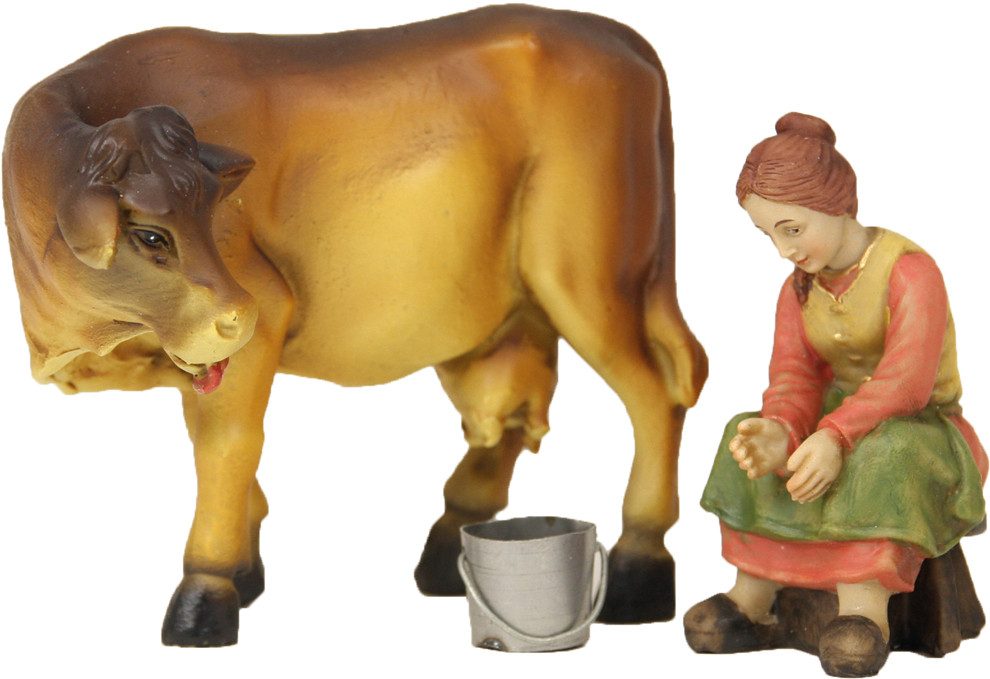FADEDA Krippenfigur 3x FADEDA Bäuerin mit Kuh beim Melken, Höhe in cm: 9