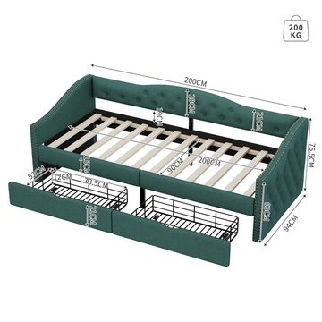 Ulife Daybett Polsterbett Schlafsofa Tagesbett Einzel-Tagesbett mit Schubladen, großer Stauraum, 90*200cm