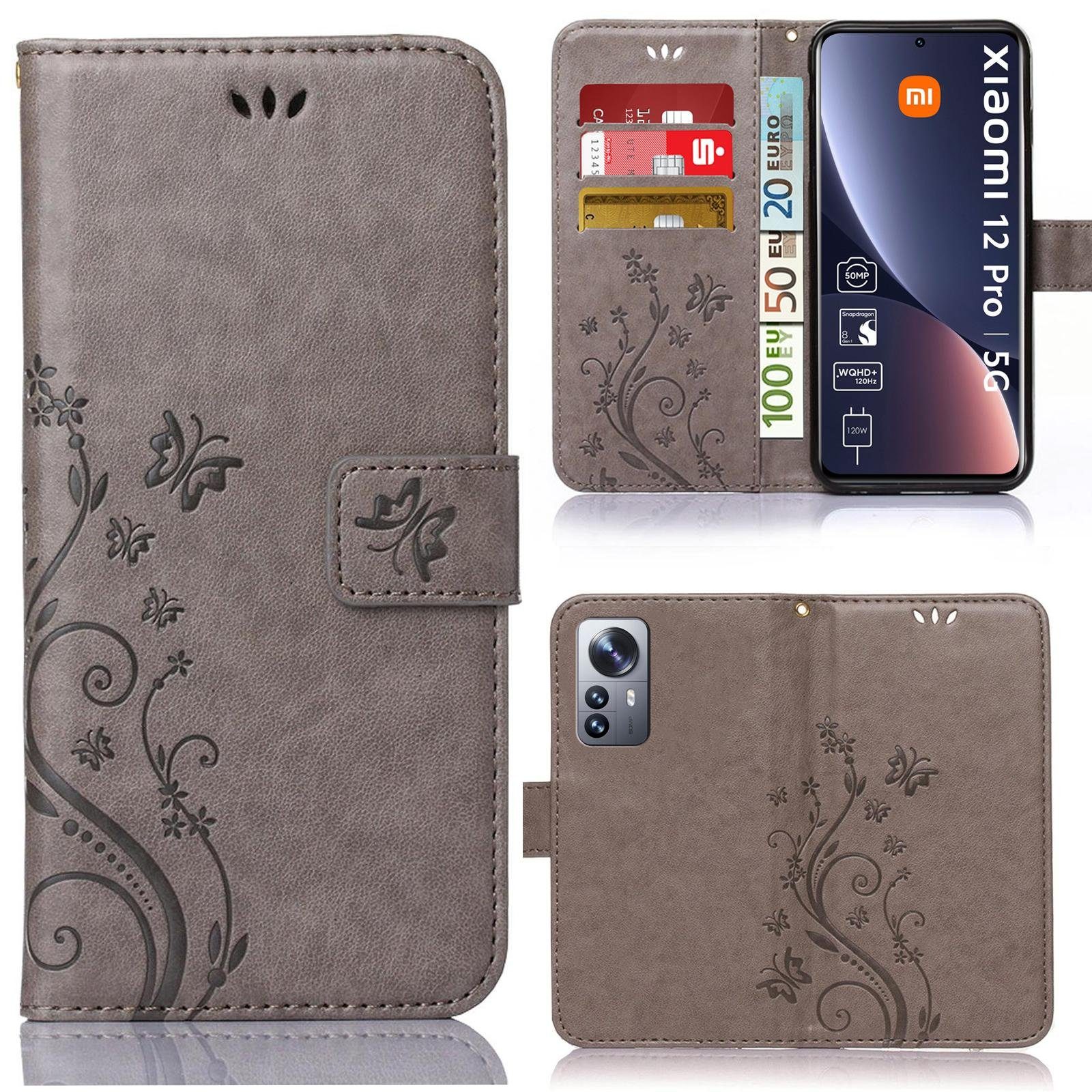 Numerva Handyhülle Bookstyle Flower Handytasche Schutzhülle für Xiaomi 12 Pro, Klapphülle Flip Cover Case
