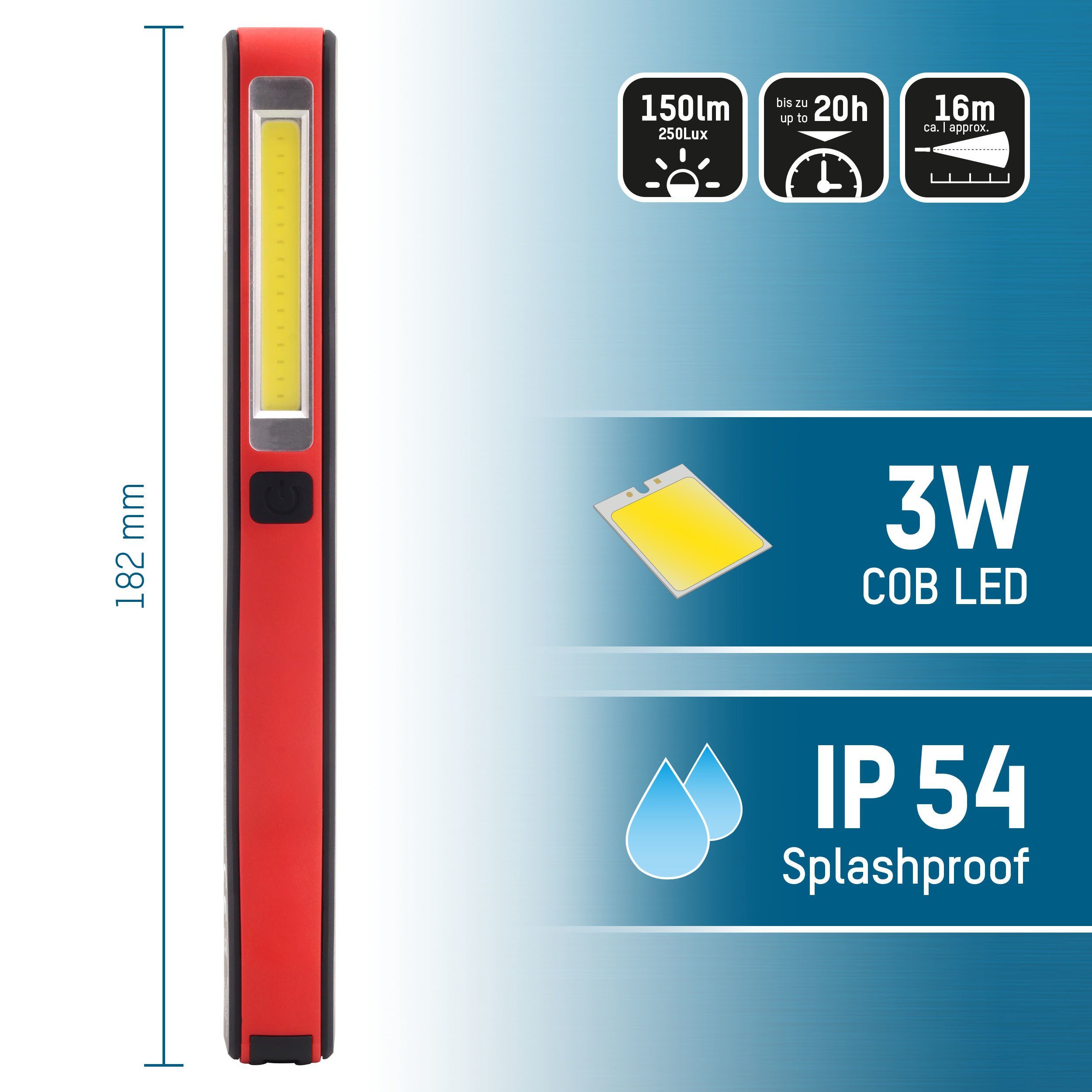 LED Arbeitsleuchte LED Werkstattlampe IL150B inkl. AAA Batterien - kabellos & magnetisch