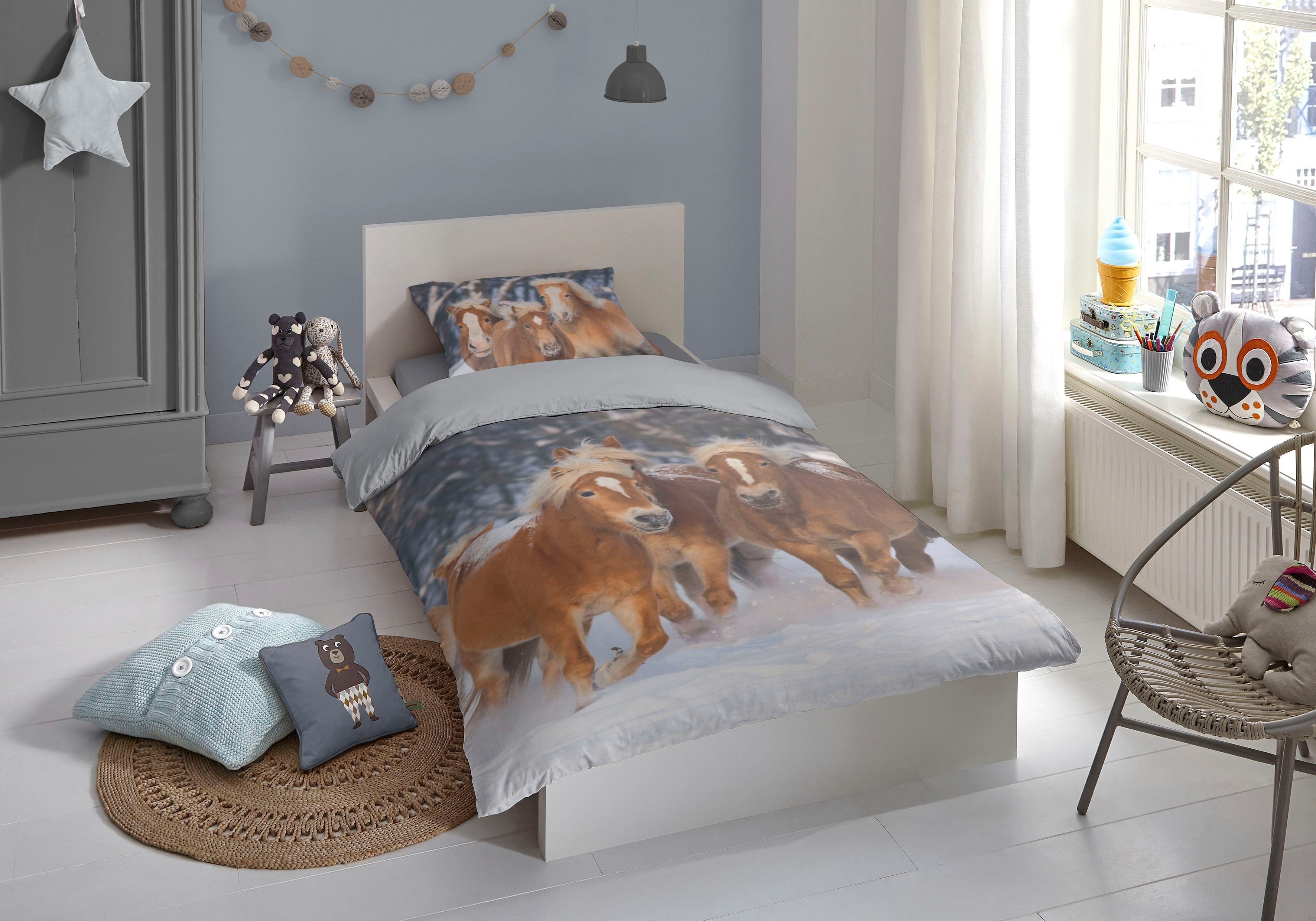 good morning Kinderbettwäsche Happy horses, Flanell, 2 teilig, Biber, 135x2 günstig online kaufen