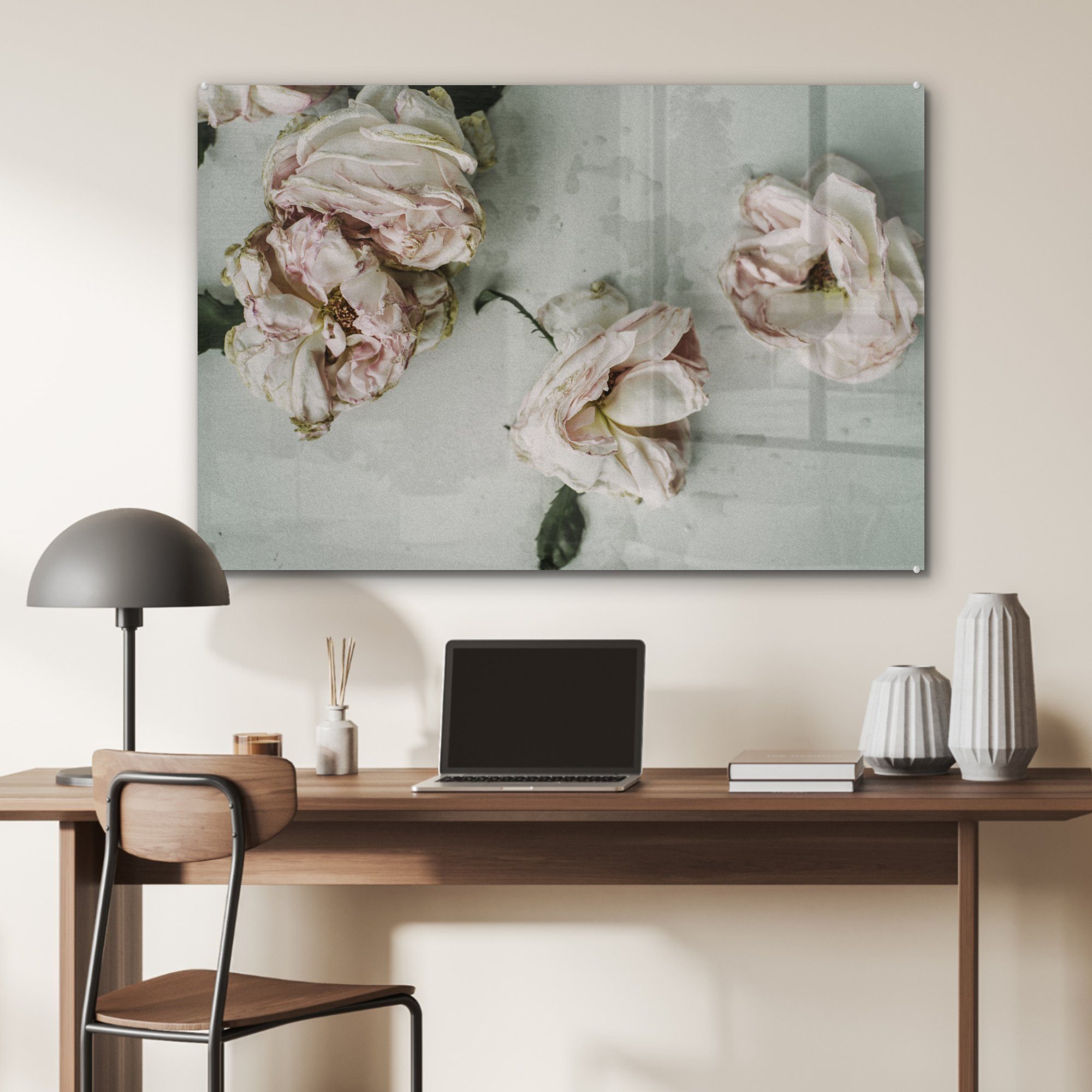 (1 Acrylglasbilder Rosen Wohnzimmer MuchoWow & - St), Acrylglasbild Blumen, Schlafzimmer Blumen - Getrocknete