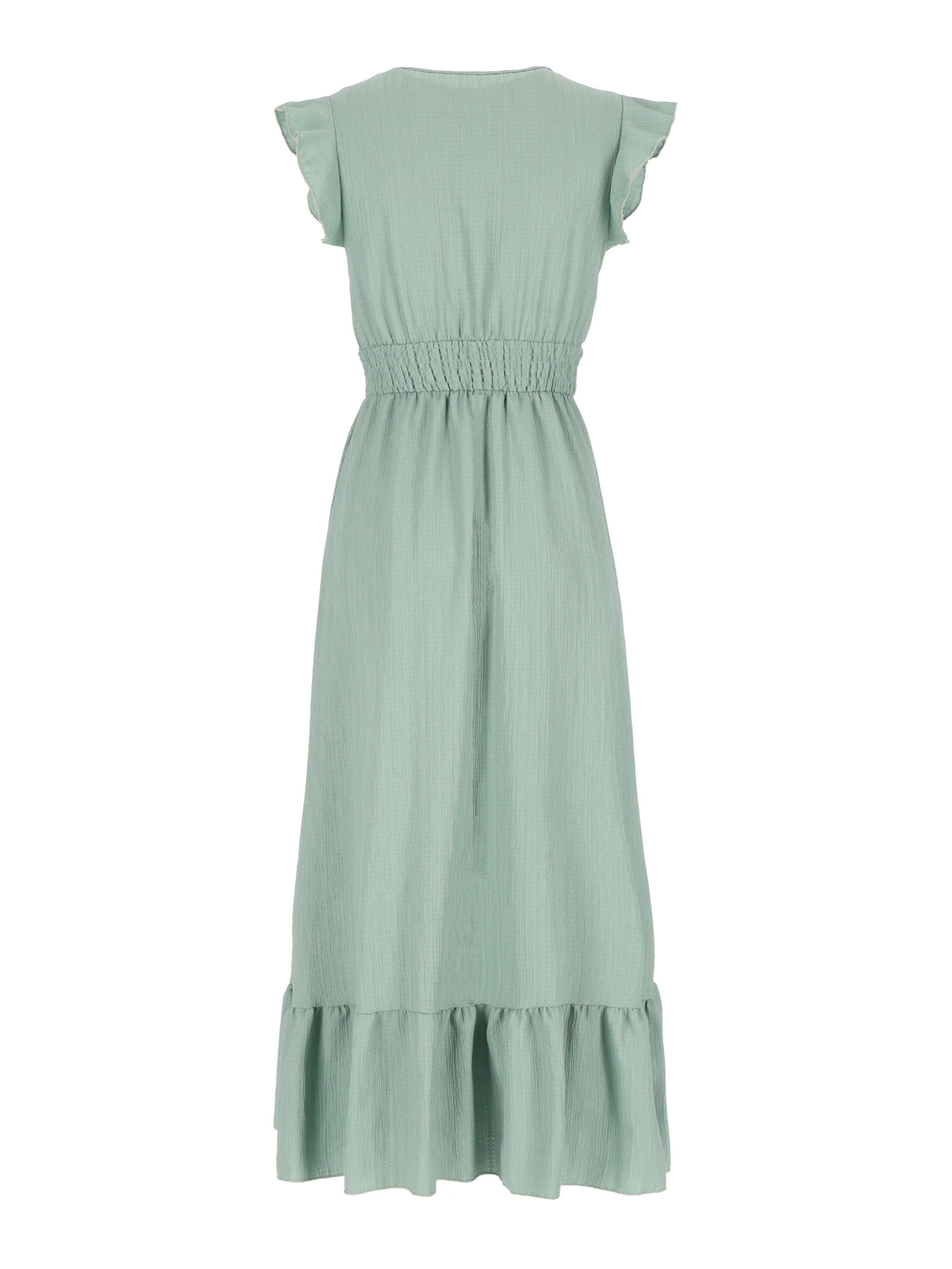 ANNIS WIESBADEN EST. 2021 Maxikleid Kleid "Livia" mit Smokbund und V-Ausschnitt, Farbe salbeigrün Smokbund, Flügelärmel, Stretch – Bild 4 von 4