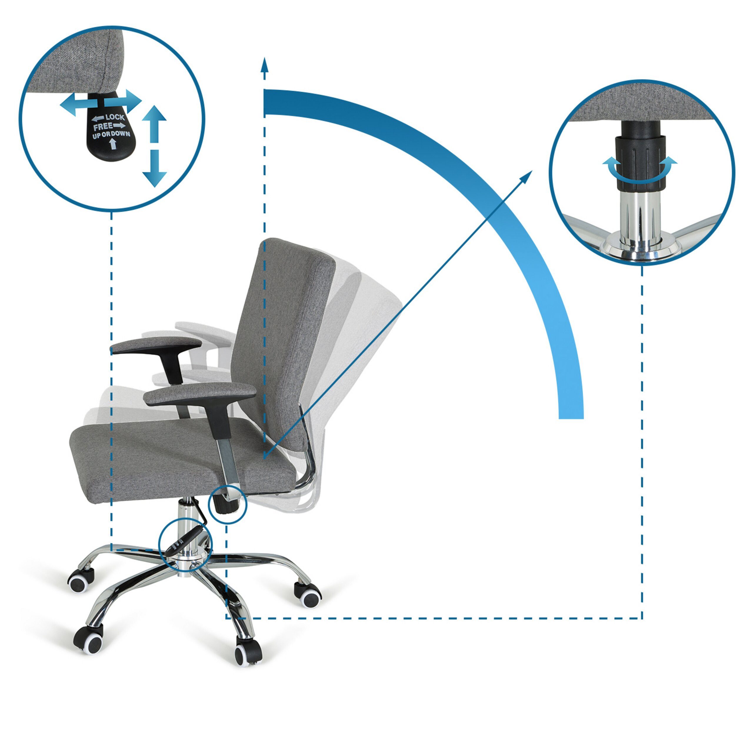 hjh OFFICE Chefsessel Home Office Chefsessel Charles I Stoff, Drehstuhl Bürostuhl ergonomisch