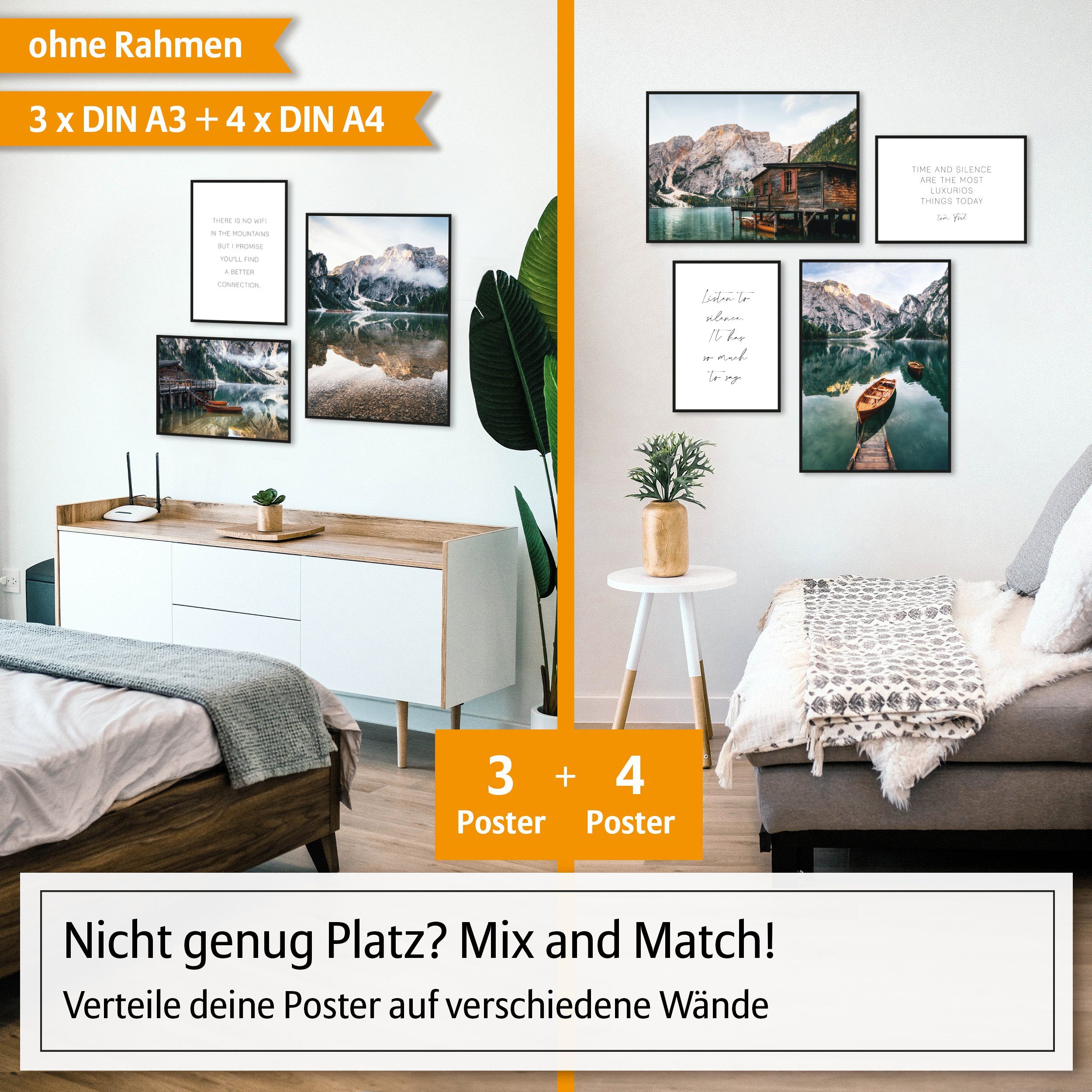 Hyggelig Home Poster Lieferung Qualitätsdruck Premium Wohnzimmer St), Papier Deko Wandbilder Dickes Set 7 Collage, Bilder - Natur Knickfreie (Set, 7 Poster