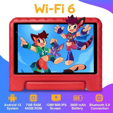 YESTEL Kinder Tablet mit 7GB RAM Tablet (8", 64 GB, Android 13, mit Erweiterung 1TB Doppelkamera, GPS, Tablet mit Kindersicherer Hülle)