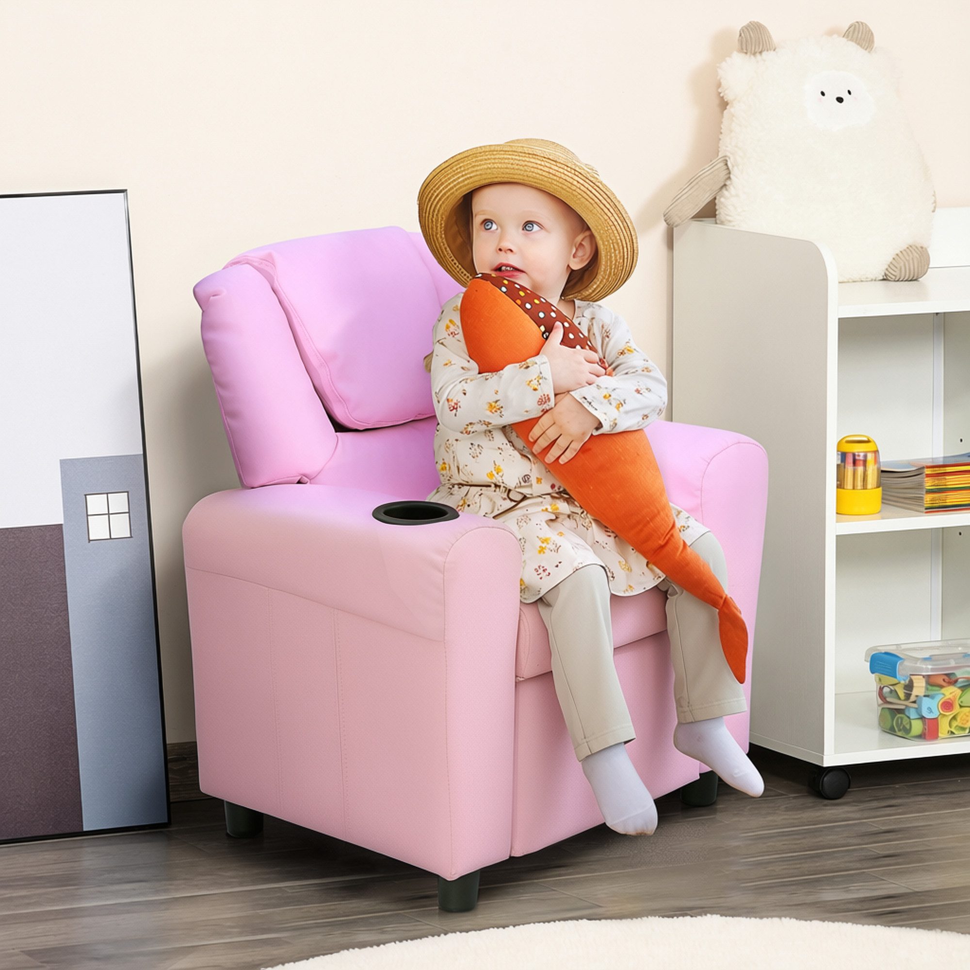 HOMCOM Sessel Kindersofa Kindersessel mit Fußstütze Armlehne für 3-6 Jahre rosa (Kindersessel, 1-St., Kindersofa), für Wohnzimmer, Rosa