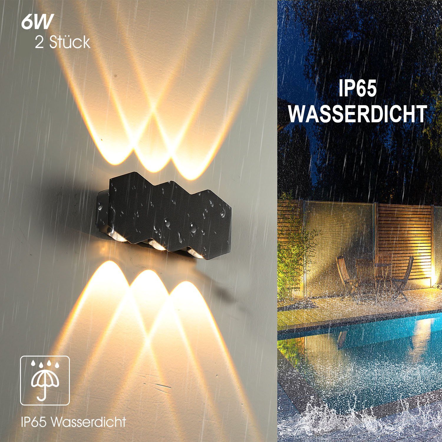 Wandleuchte 6W LED Wandlampe, Warmweiß oyajia Abwärtsstrahl, Auf- und 2x