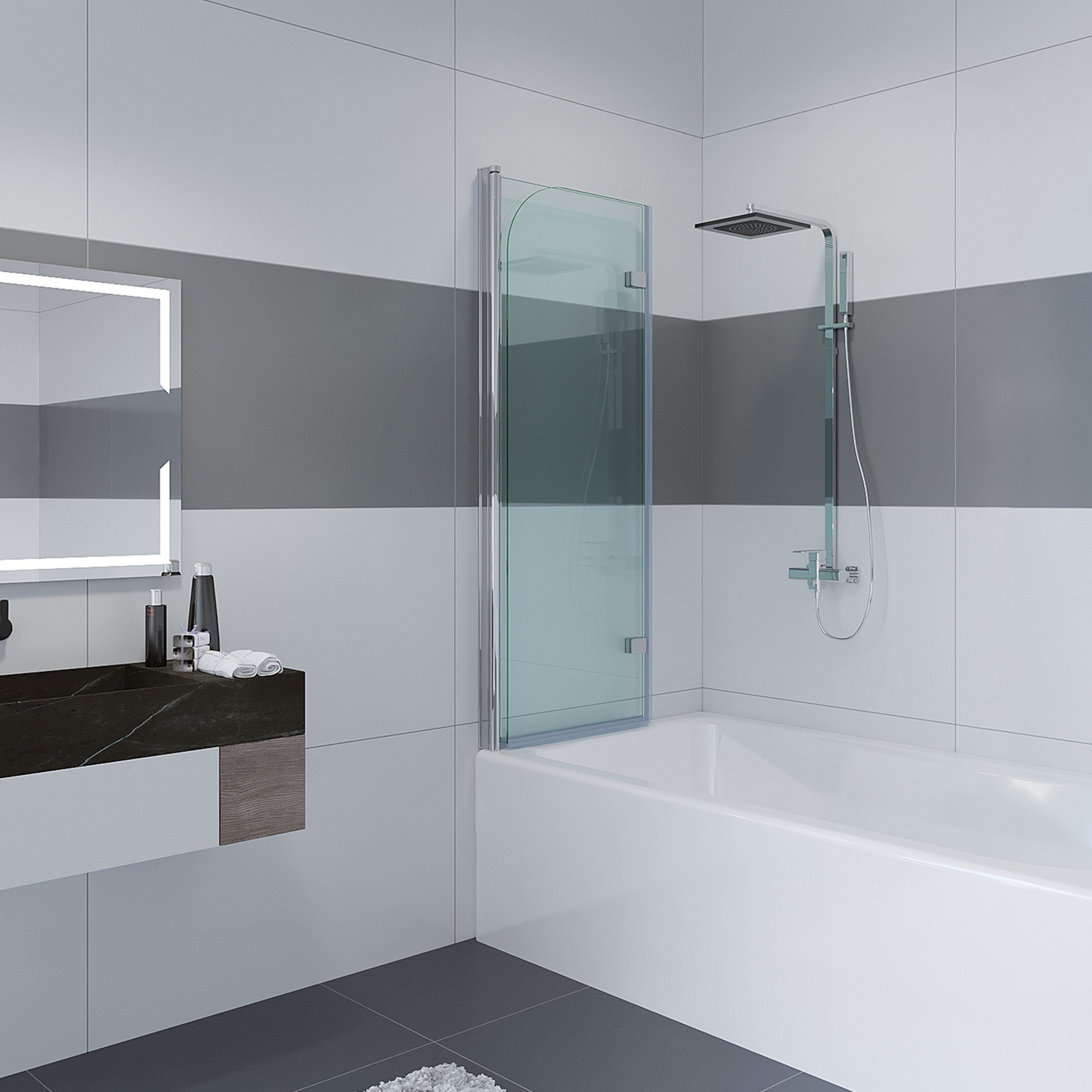 IMPTS Badewannenaufsatz, Glas Alu, (2 tlg., 2 TLG), 100*140cm klappbar  Faltwand,Duschabtrennung,Duschwand für Badewanne