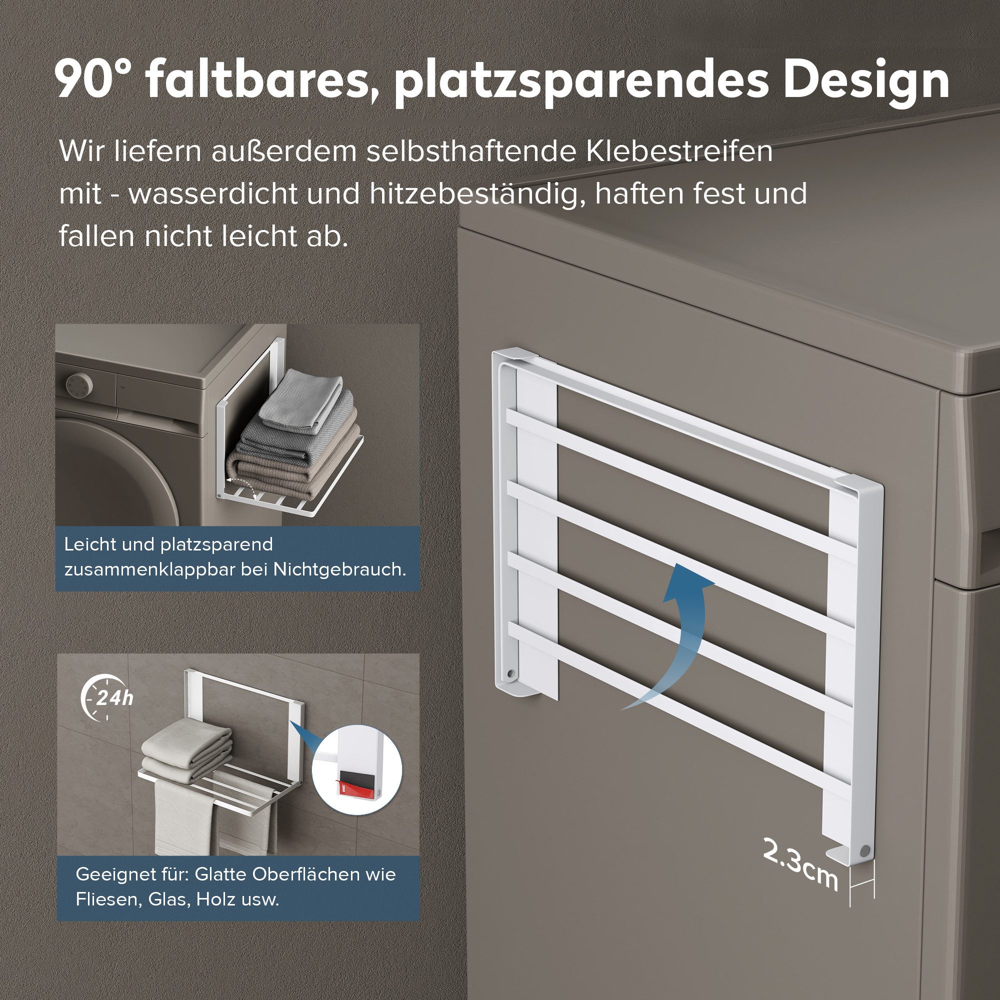 doporro Handtuchhalter Handtuchregal Magnetisch klappbar ohne Bohren aus Metall Folda-01, mit starken Magnet – Bild 4 von 5