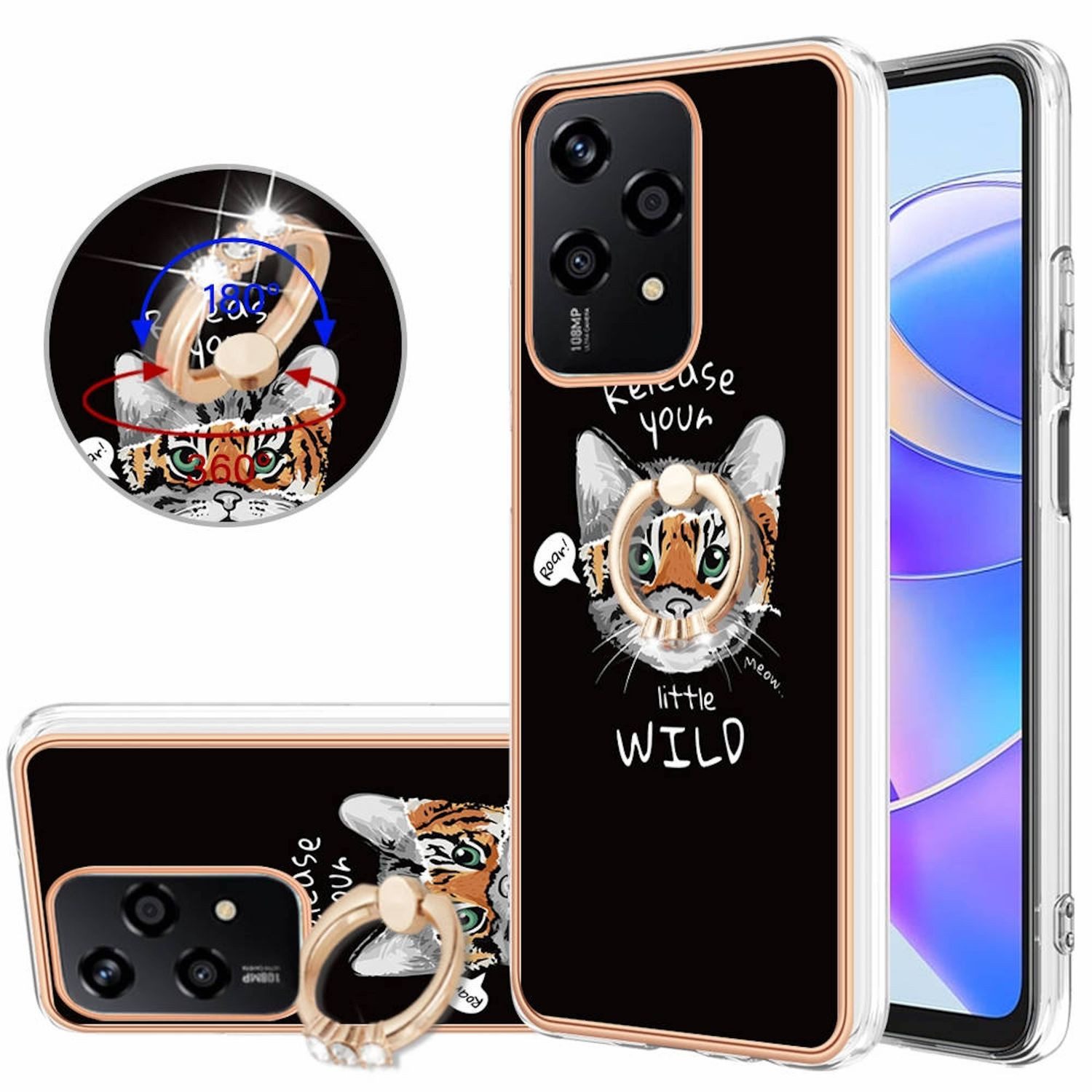 Wigento Handyhülle Für Honor 200 Lite Design mit Ring TPU / PC Handy Hülle Cover Muster