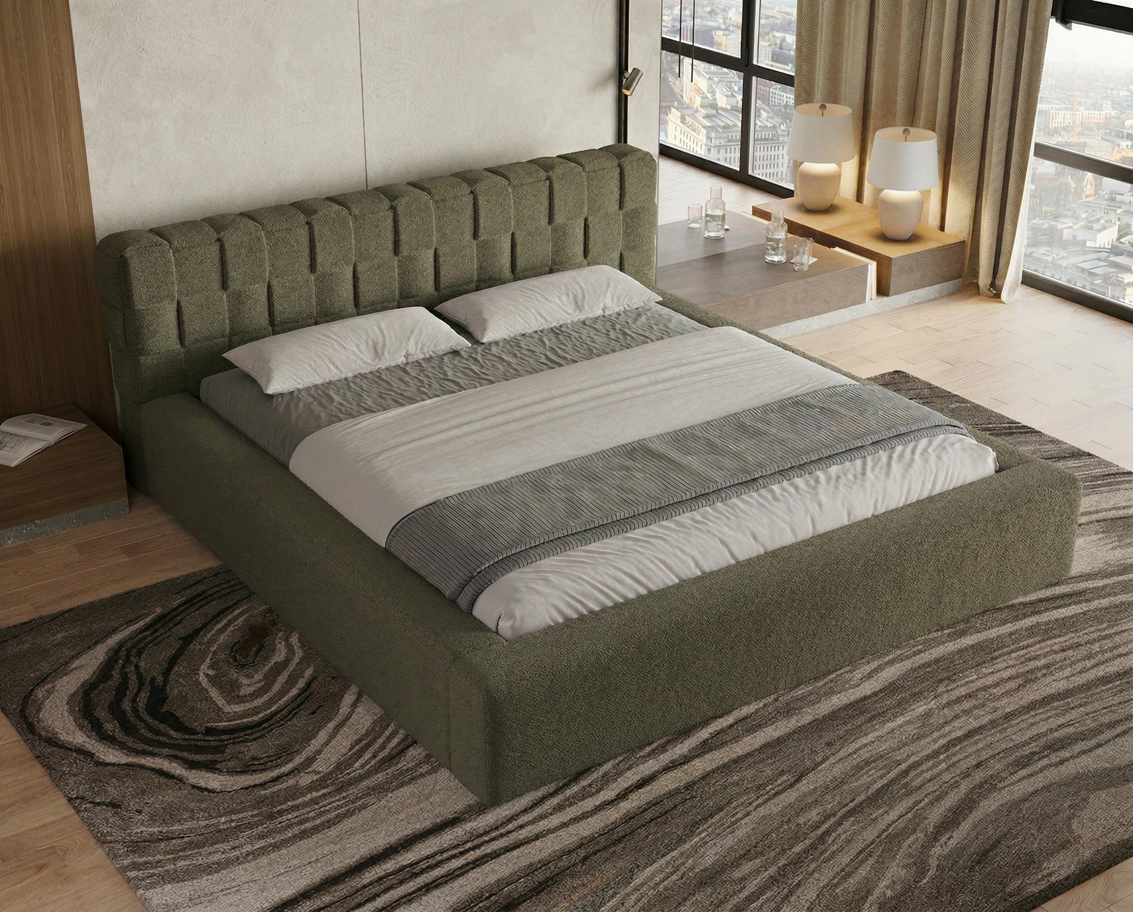 Chilly Möbel Polsterbett Bouclé Stoff mit Stauraum und Lattenrost Metallrahmen (Boxbett ohne Matratze in vielen Farben, 140x200 160x200 180x200 200x200cm), gepolstertem Kopfteil Bettkasten modern