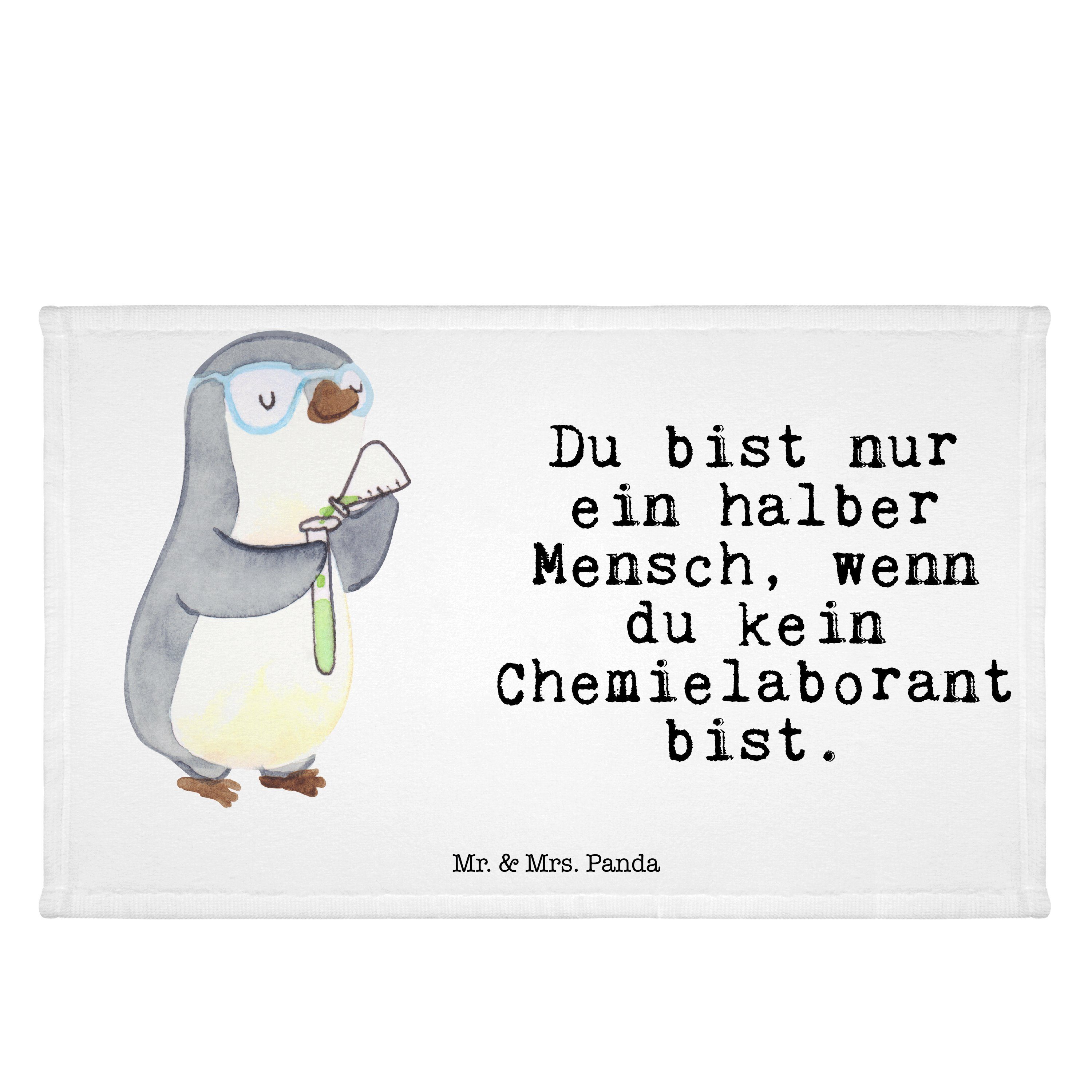 Frottier, Geschenk, Weiß & Kinder - Handtuch, - Mrs. Panda Herz Handtuch (1-St) Chemielaborant mit Mr.