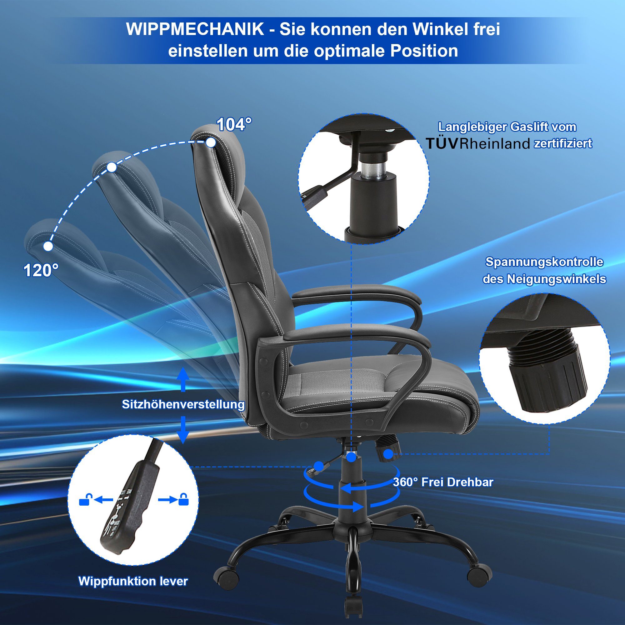 Schreibtischstuhl chefsessel Wippfunktion Schwarz Stuhl Gaming Zedelmaier Bürostuhl bürostuhl, mit Drehstuhl, höhenverstellbar ergonomisch