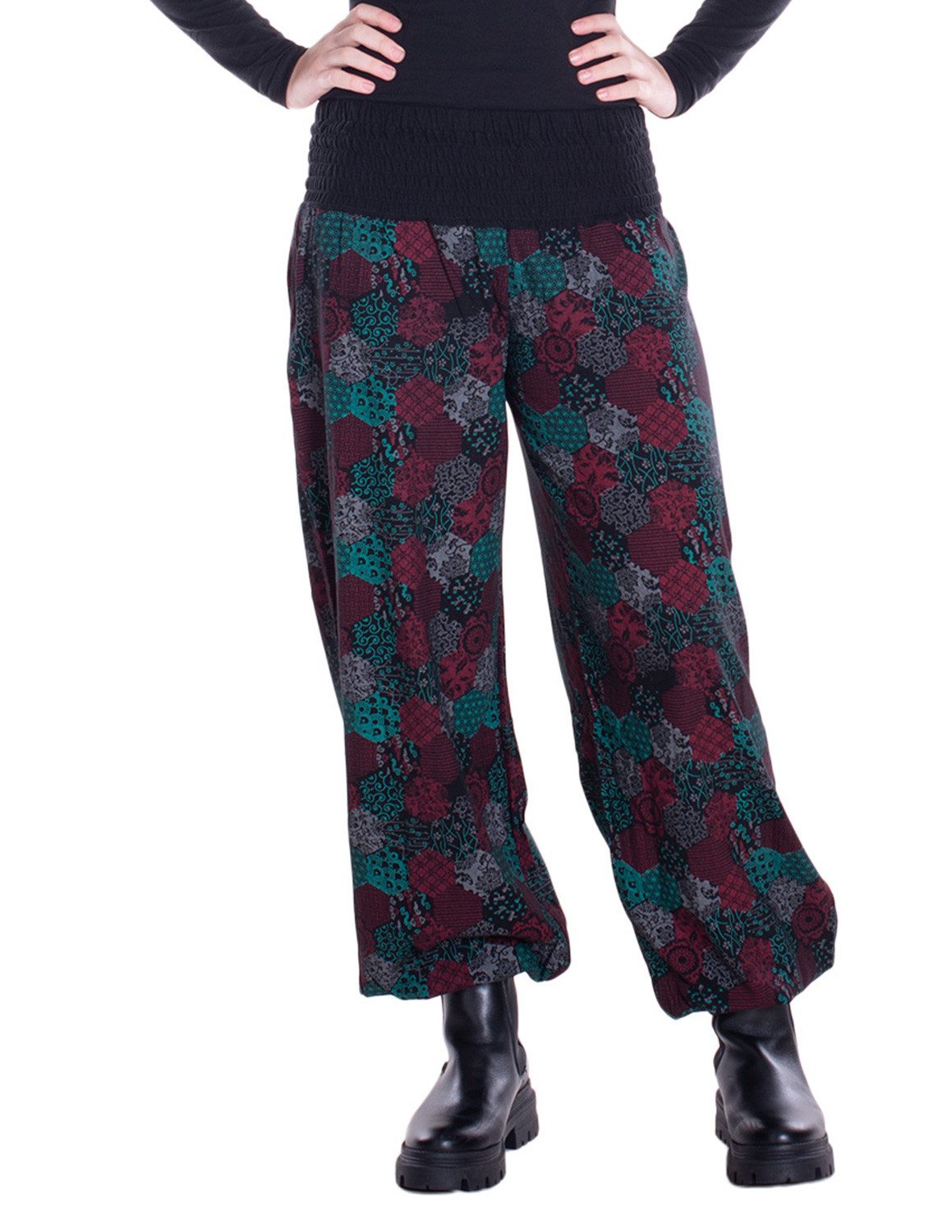 Vishes Haremshose Sommer Pluderhose mit Patchwork-Print. elastischem Bund freesize 34–44 Alternative Bekleidung, Hippie, Goa Style