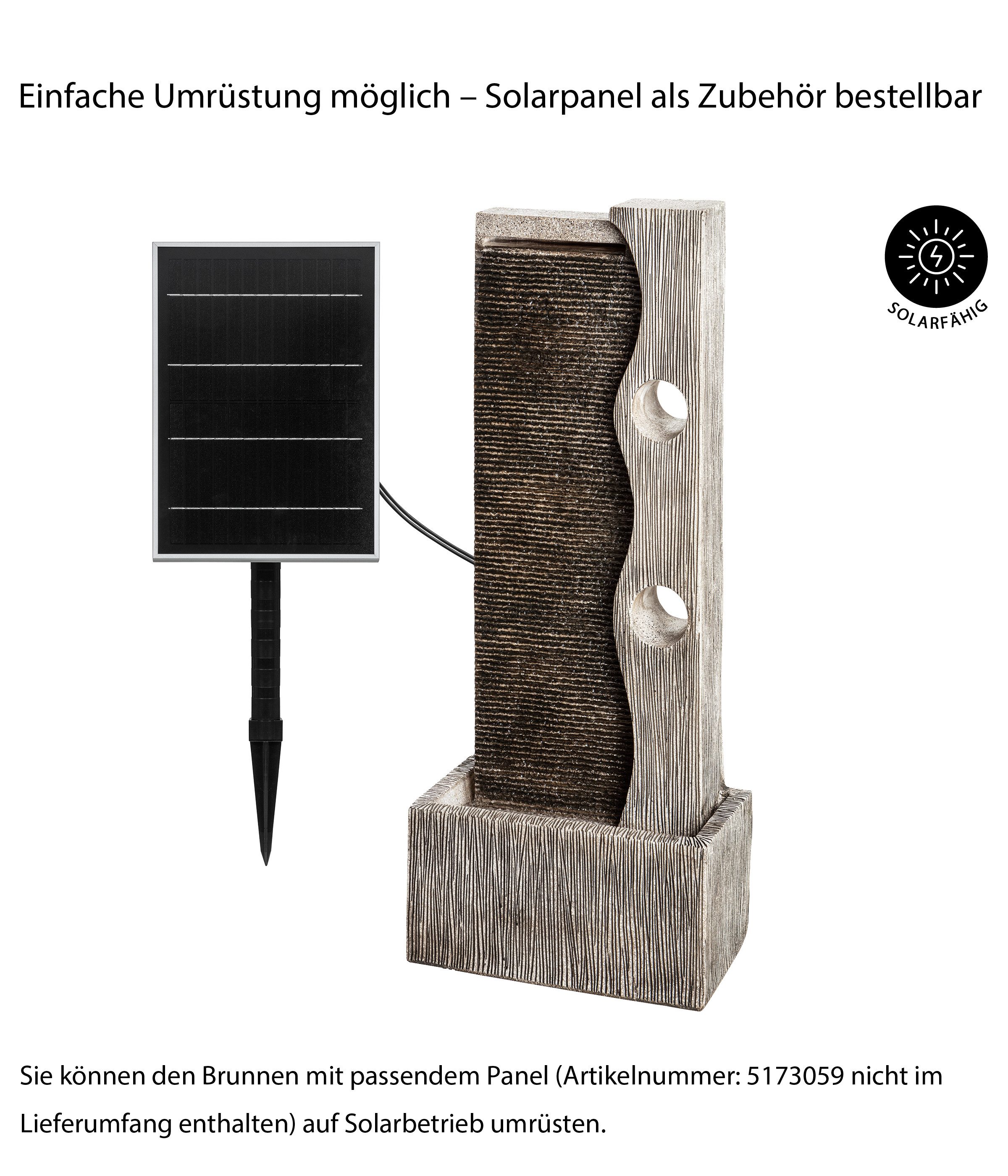 Dehner Gartenbrunnen Eclipse mit LED, 100 x 40 x 19.8 cm, Polyresin, Wasserfall-Skulptur aus Kunststein inkl. Lichtband, Pumpe und Trafo