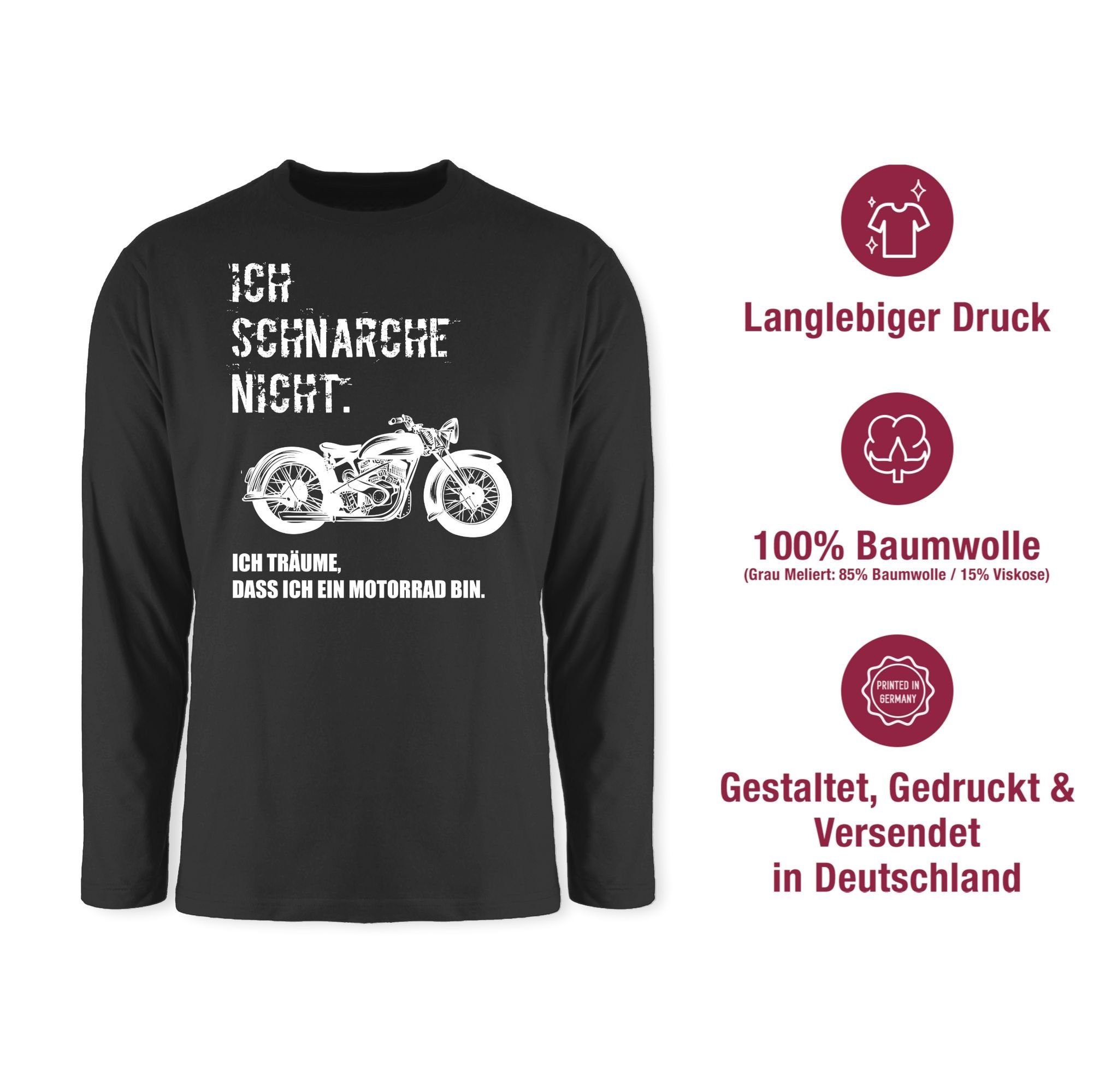 1 ich schnarche Vintage Motorrad ich Ich Rundhalsshirt Schwarz träume Sprüche ein bin Statement nicht. dass Shirtracer