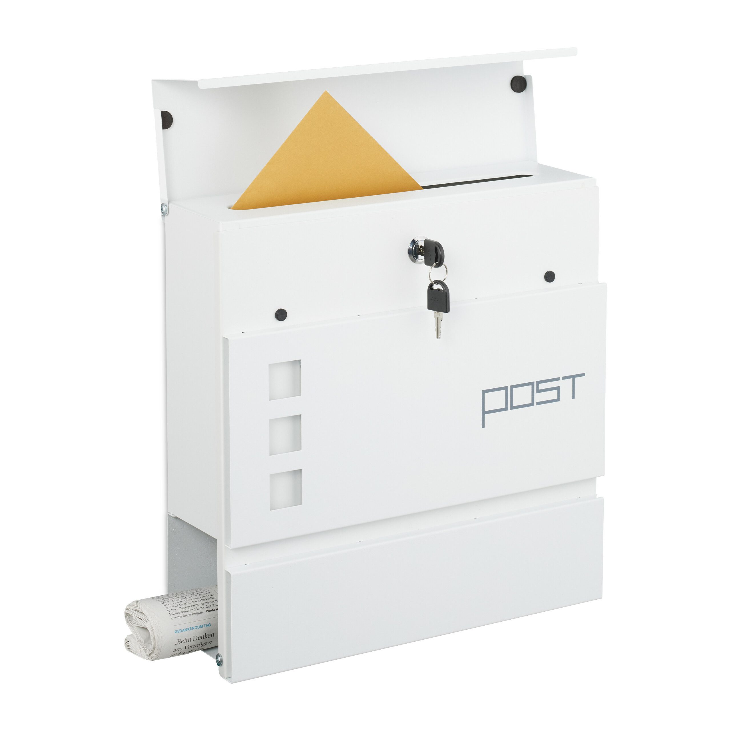 relaxdays Wandbriefkasten Briefkasten mit Zeitungsfach, weiß günstig online kaufen