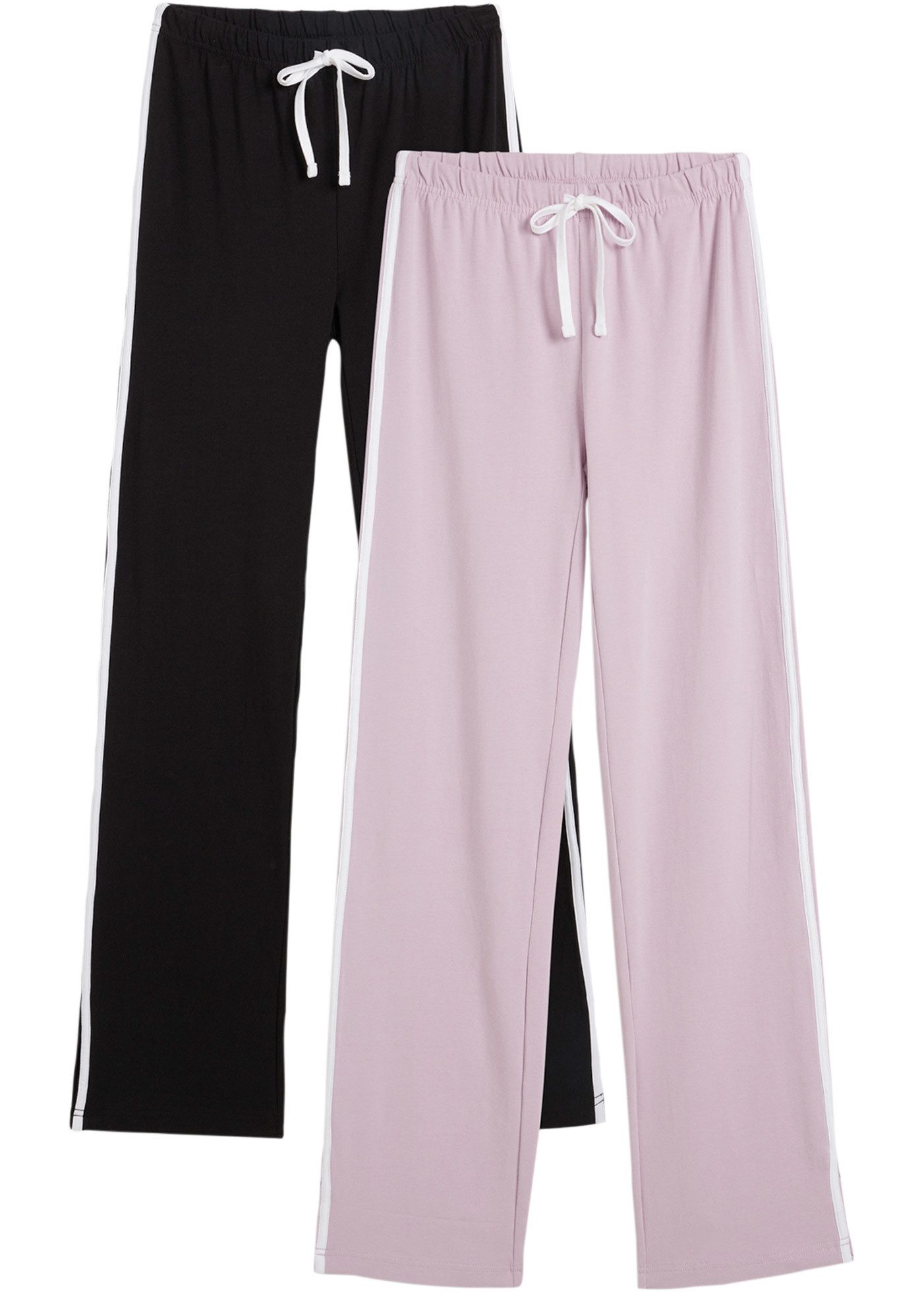 bonprix Jerseyhose (Packung, 2-tlg) Gummizugbund mit Bindeband, kontrastfarbiger Seitenstreifen