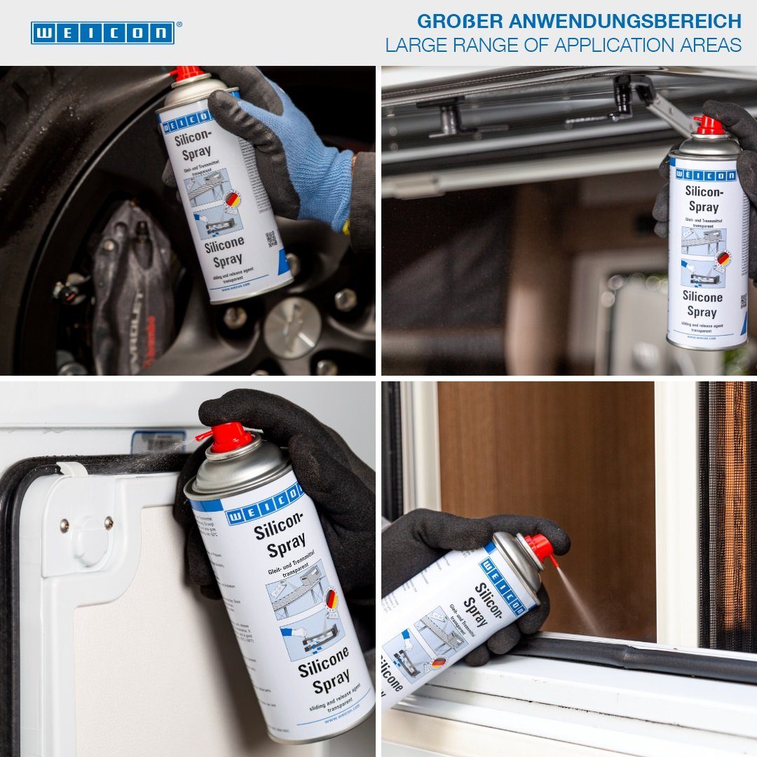 WEICON Silikon-Spray, Gleit- und Trennmittel Kunststoffpflegemittel (Dose), Pflegemittel für Kunststoff, Gummi & Metall