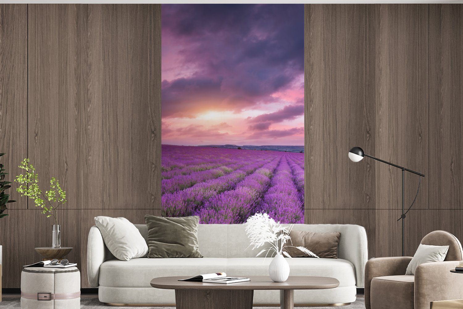 Matt, St), (2 Lila Schlafzimmer - Blumen, MuchoWow Lavendel Vliestapete für Küche, Fototapete - - Wohnzimmer Fototapete Wolken bedruckt,