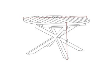 Destiny Garten-Essgruppe COSTA ARONA, (5-tlg), 4 Stapelsessel + Tisch Ø 145/199x145x75cm, ausziehbar