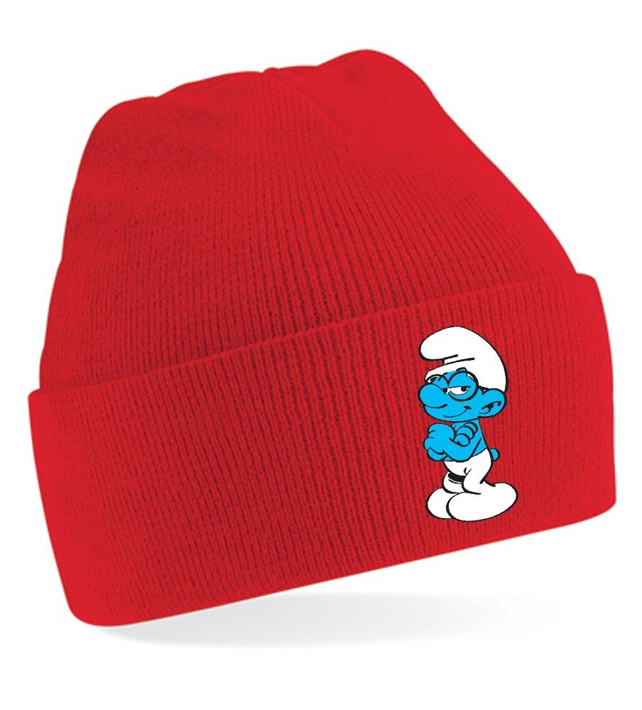 Blondie & Brownie Beanie Unisex Erwachsenen Mütze Schlaubi Schlumpf Schlümpfe Rot