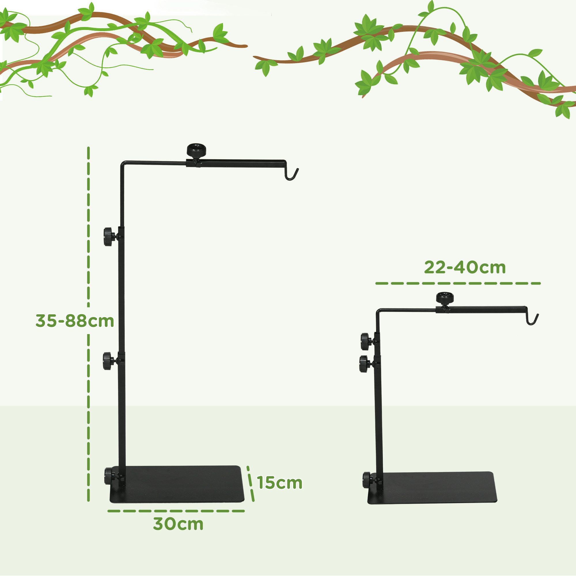 PawHut Terrarium Verstellbar Lampenhalter mit Sockel, Reptilien-Lampenständer, für Reptilien, Schwarz