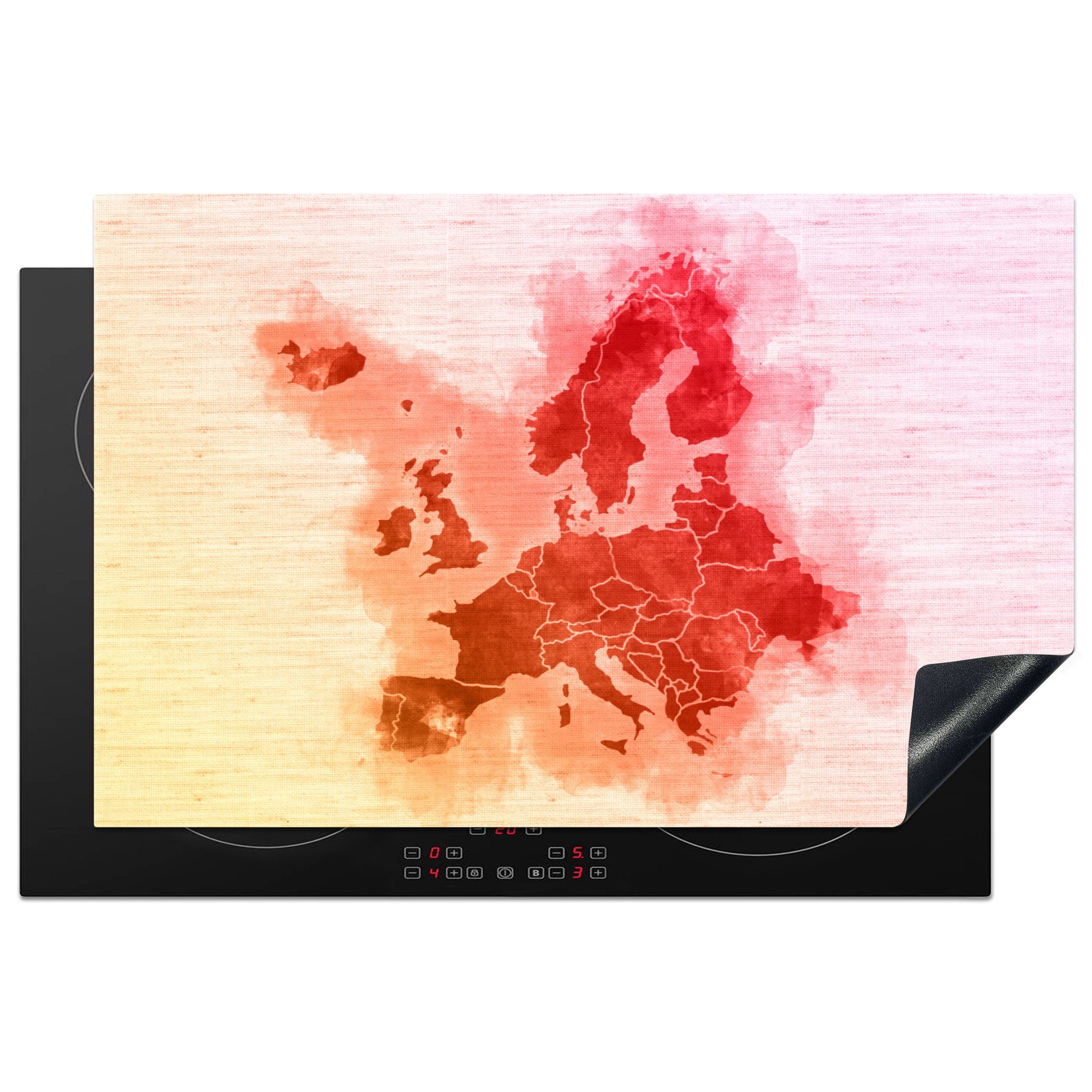 - Ceranfeldabdeckung MuchoWow Herdblende-/Abdeckplatte tlg), von Schutz Europa Aquarell cm, - (1 81x52 Rot, die Karte Vinyl, küche, Induktionskochfeld für