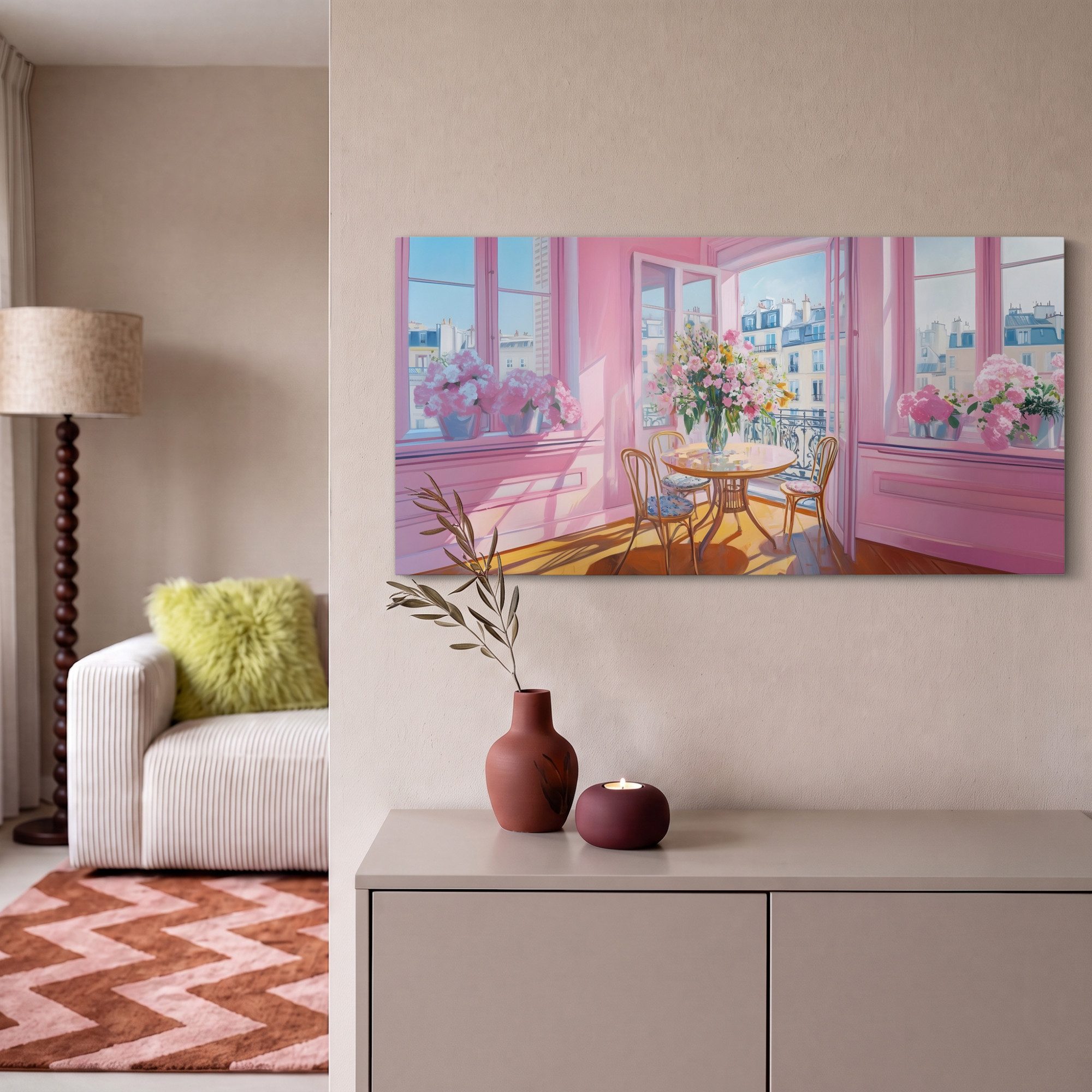 OneMillionCanvasses® Leinwandbild Panorama Rosa - Stadt - Blumen, Fotodruck (1 St), Wandbild, Deko Schlafzimmer Wohnzimmer Flur 40x20 cm – Bild 2 von 5