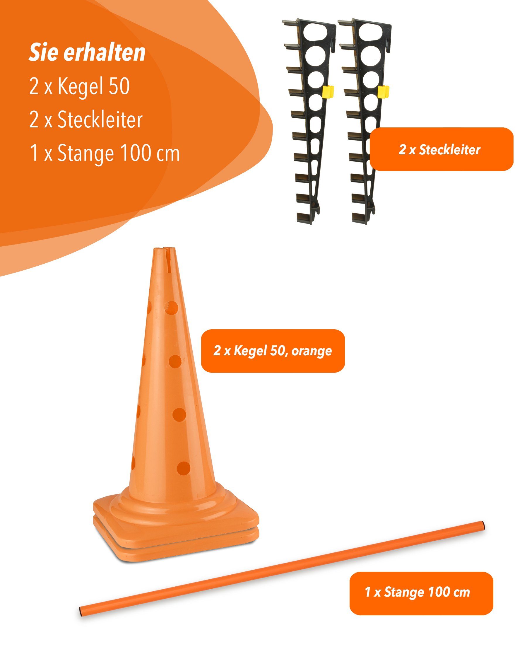 Superhund Hürde Leiterhürde mit Kegel 50 und Stange 100 cm Farbe Orange