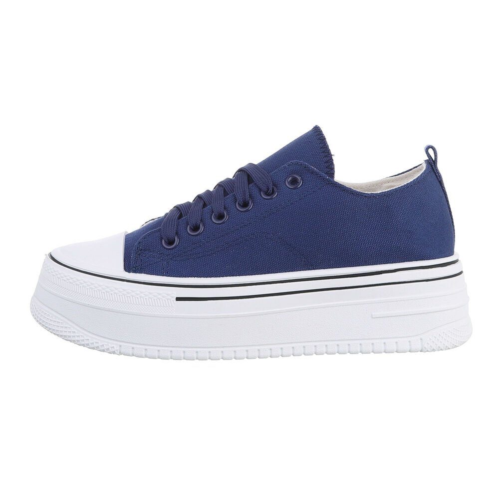 Ital-Design Damen Low-Top Freizeit Sneaker Weiß Dunkelblau Low Sneakers Flach in Dunkelblau