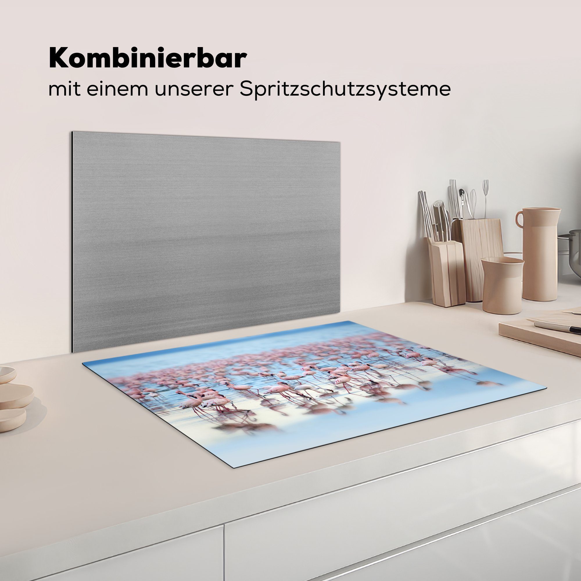 Vinyl, Ceranfeldabdeckung küche, in Schutz für Kenia, am Herdblende-/Abdeckplatte Nakurusee (1 cm, 71x52 tlg), MuchoWow Flamingoschwärme die Induktionskochfeld