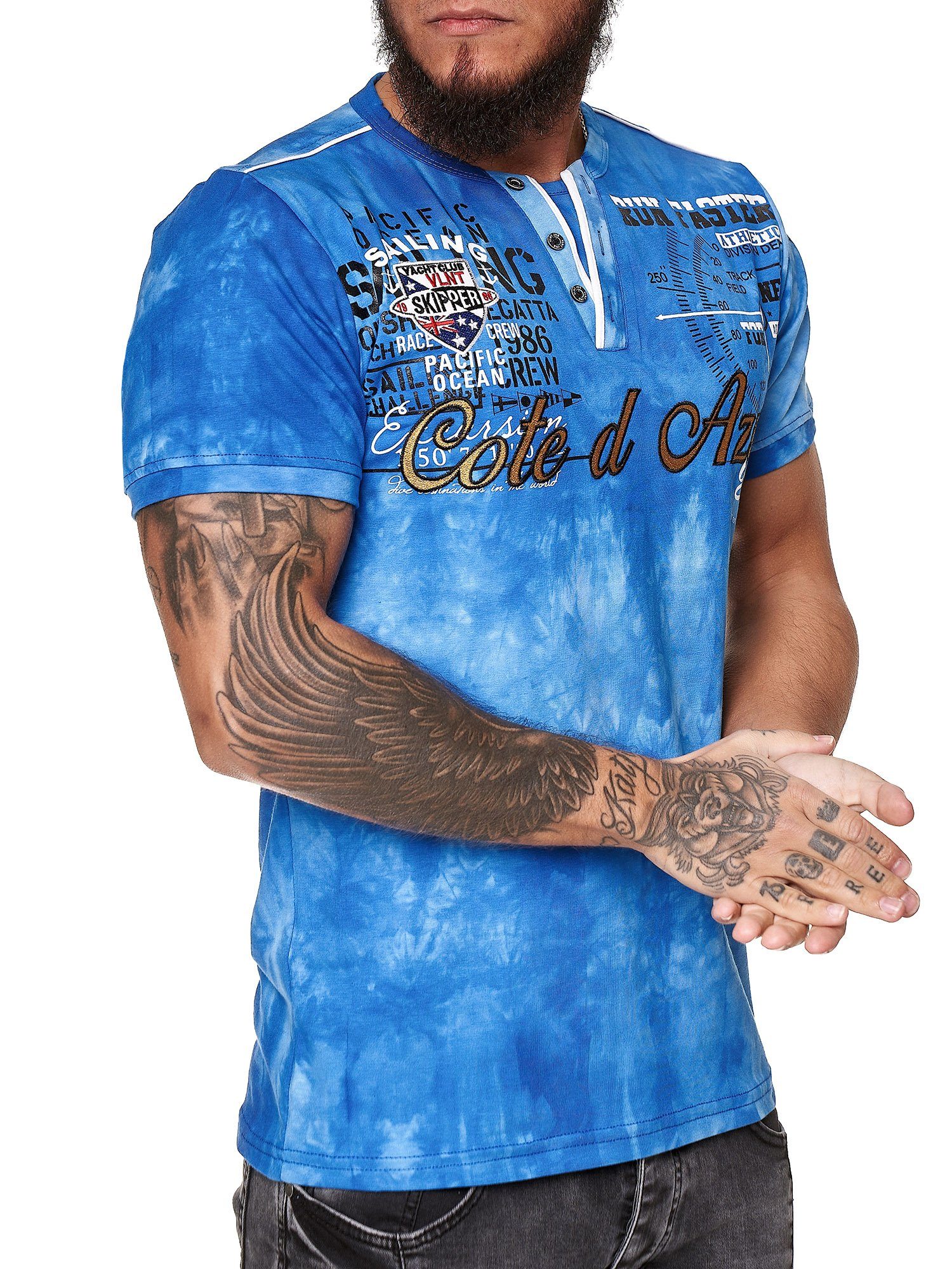 OneRedox T-Shirt 3559C (Shirt Polo Kurzarmshirt Tee, 1-tlg) Fitness Freizeit Casual Blau