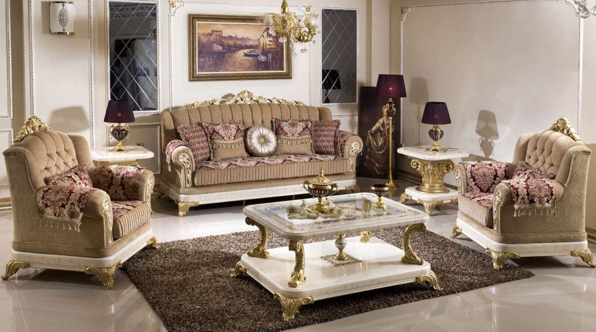 Luxus Barock elegantem Padrino Barock Bordeauxrot Gold / - Padrino Möbel Casa Barockstil mit Weiß Braun Möbel Sofa Einrichtung Sofa Barock - - / Prunkvolles - Sofa / im Wohnzimmer Casa Wohnzimmer Muster Luxus
