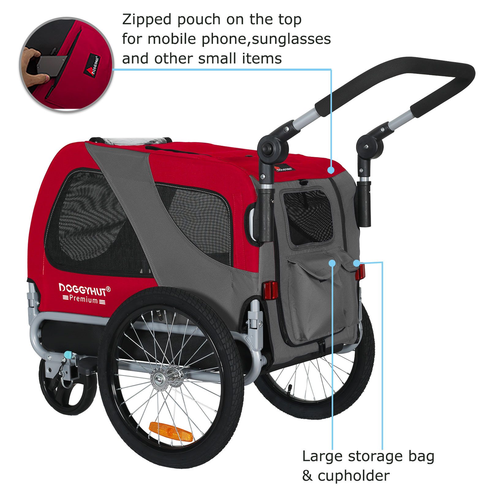 TIGGO Fahrradhundeanhänger DOGGYHUT® Hundefahrradanhänger Fahrradanhänger Hundeanhänger, Verstellbare Sicherheitsleine