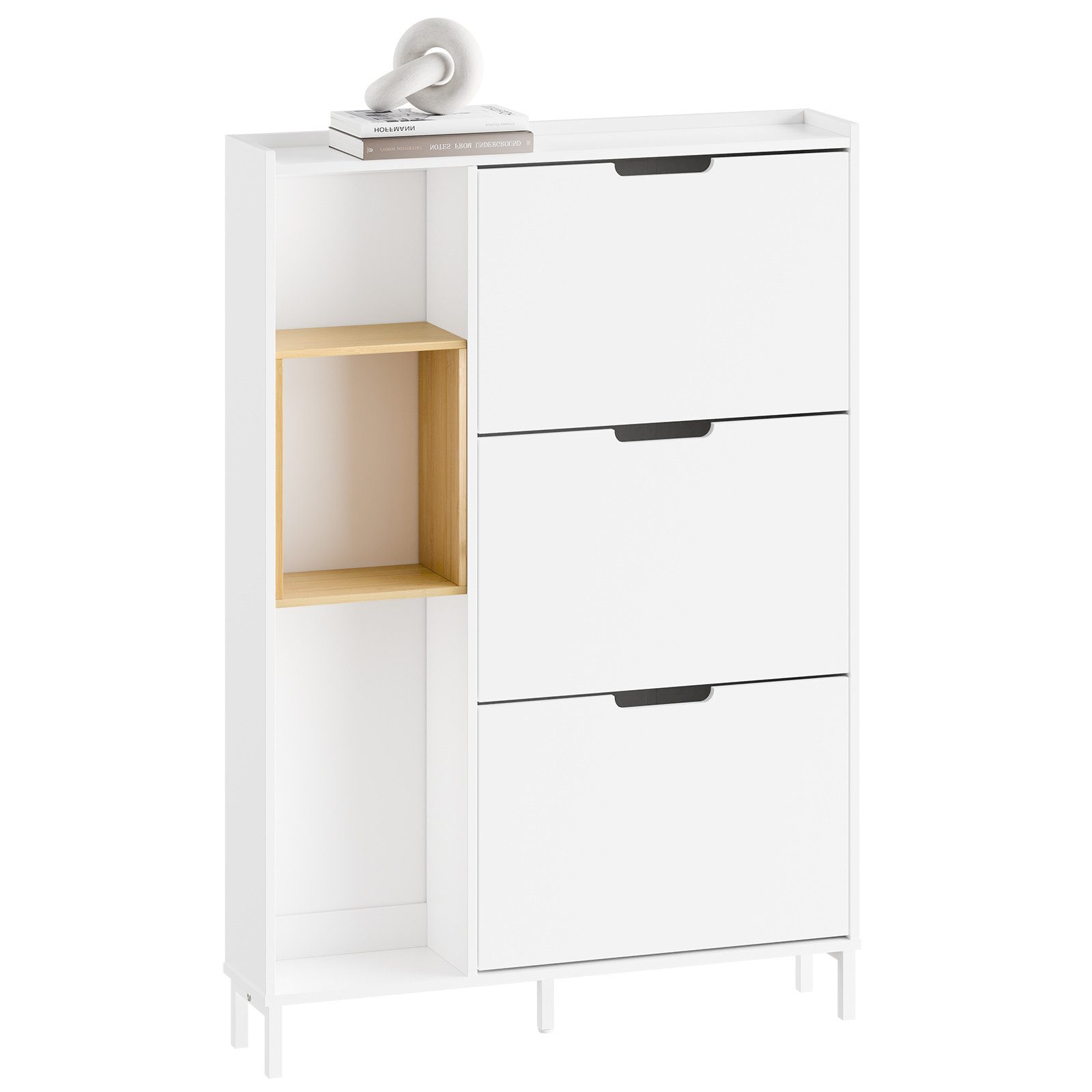 SoBuy Schuhschrank FSR209, Schuhkipper mit 3 Klappen, Schuhregal Schuhablage Schuhkommode Schuhschrank schmal, mit 3 Klappen, zusätzlichen Fächern, Bambus, Holz