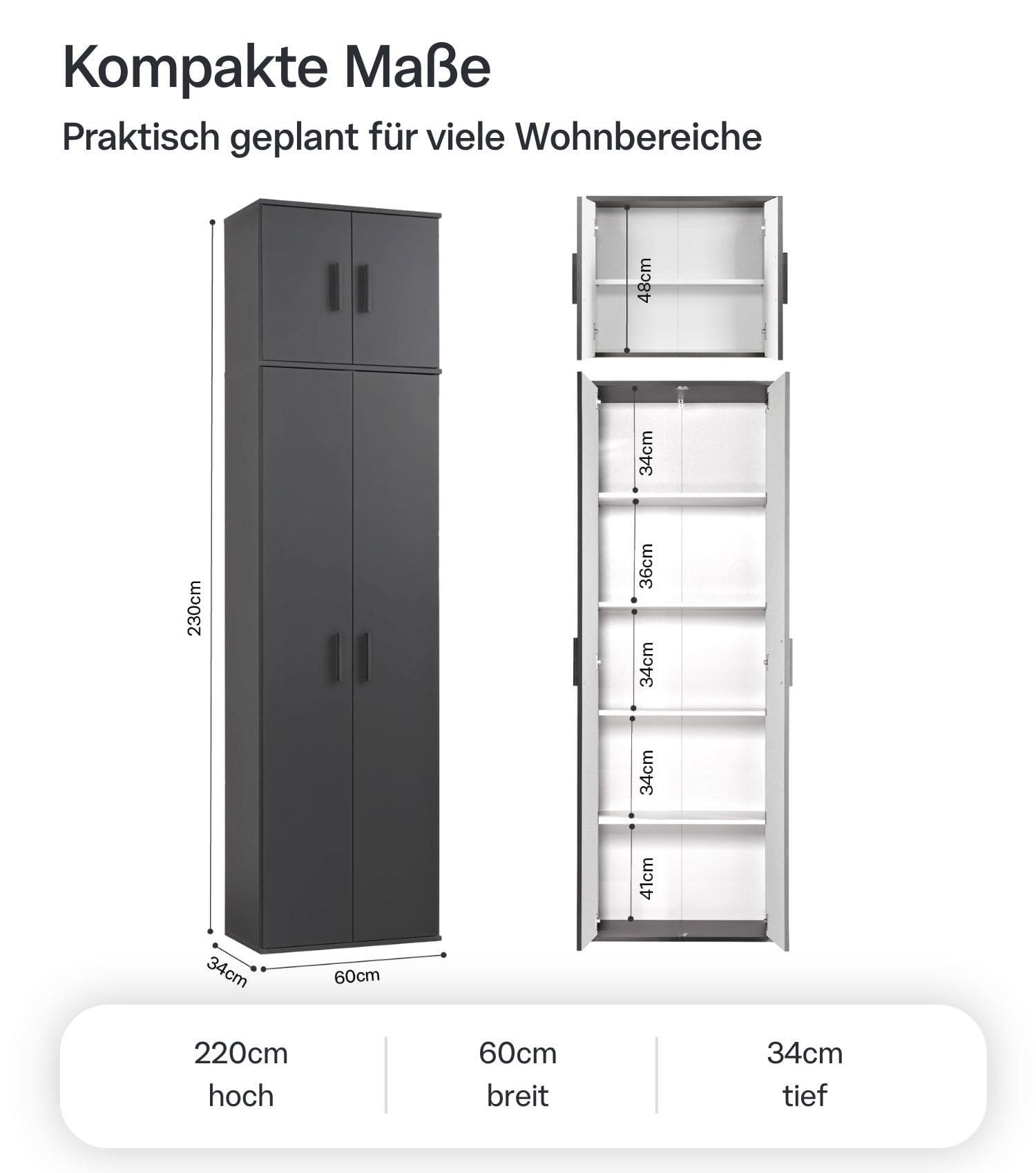 mokebo Mehrzweckschrank Der Extralange (60x230 cm) Made in Germany, Aktenschrank, Flurschrank, Schuhschrank in Anthrazit – Bild 4 von 5